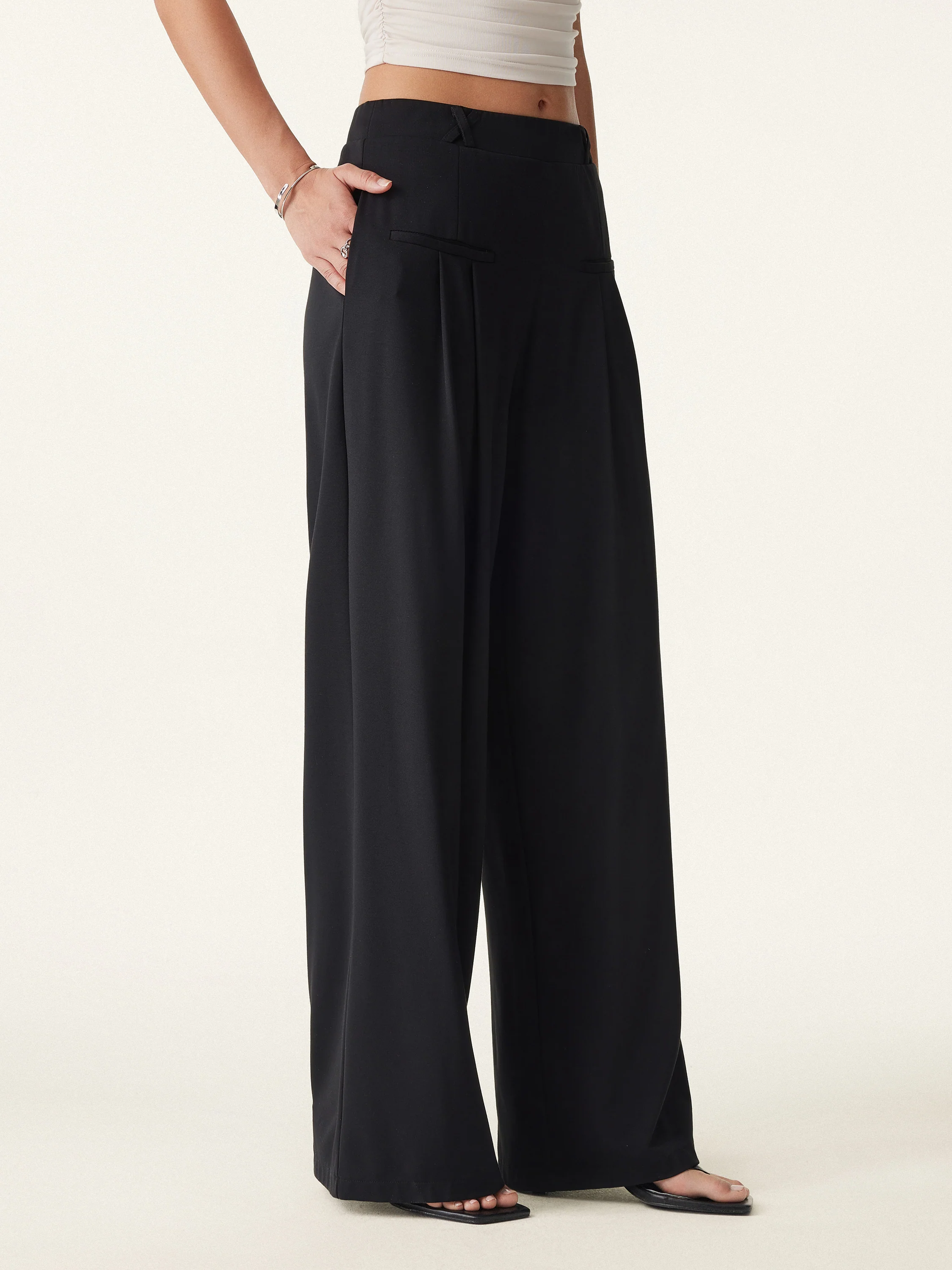 Drapey Bamboo Ponte Mid Rise Wide Leg Trouser with Pockets - Image 8