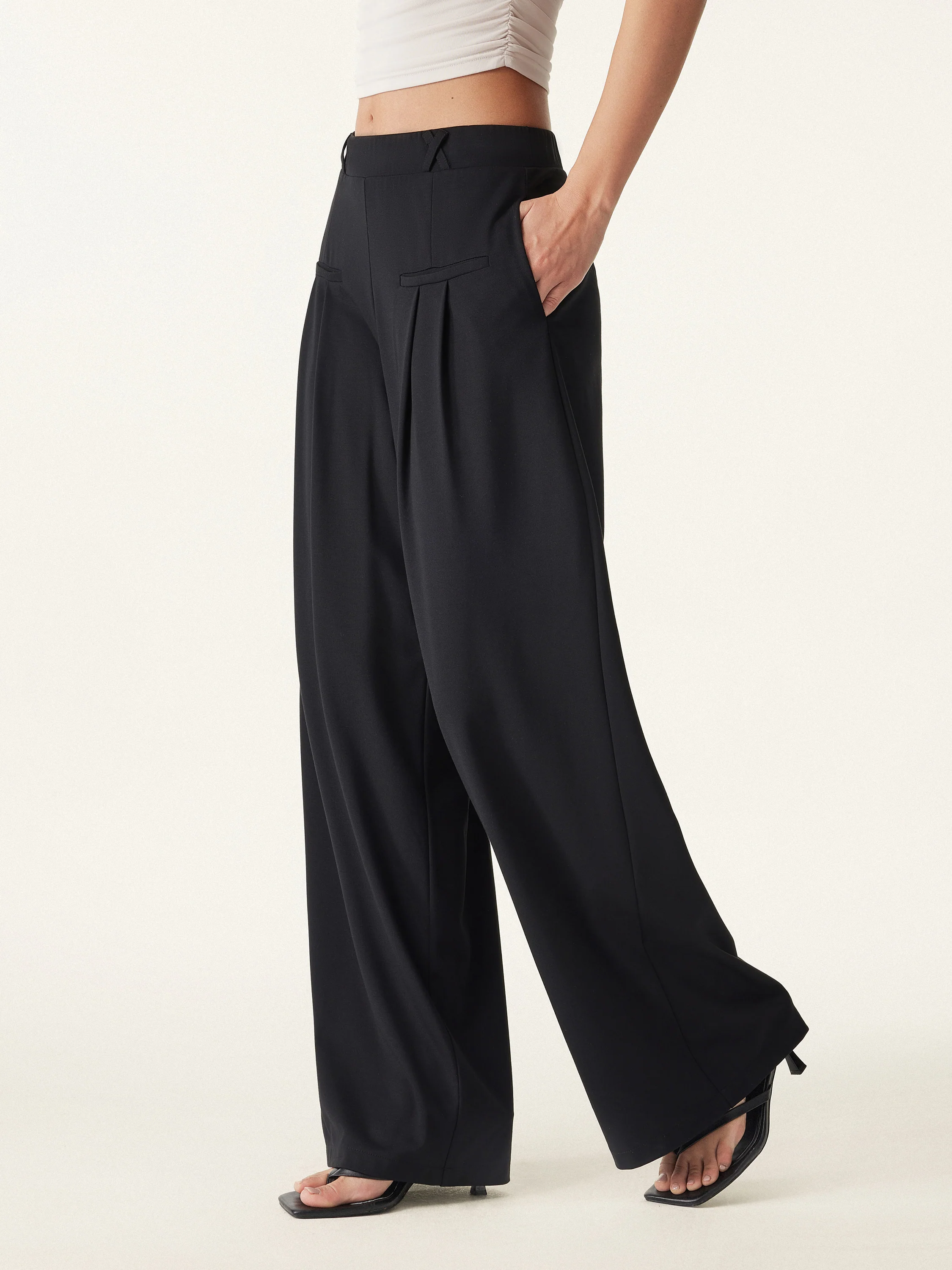 Drapey Bamboo Ponte Mid Rise Wide Leg Trouser with Pockets - Image 9