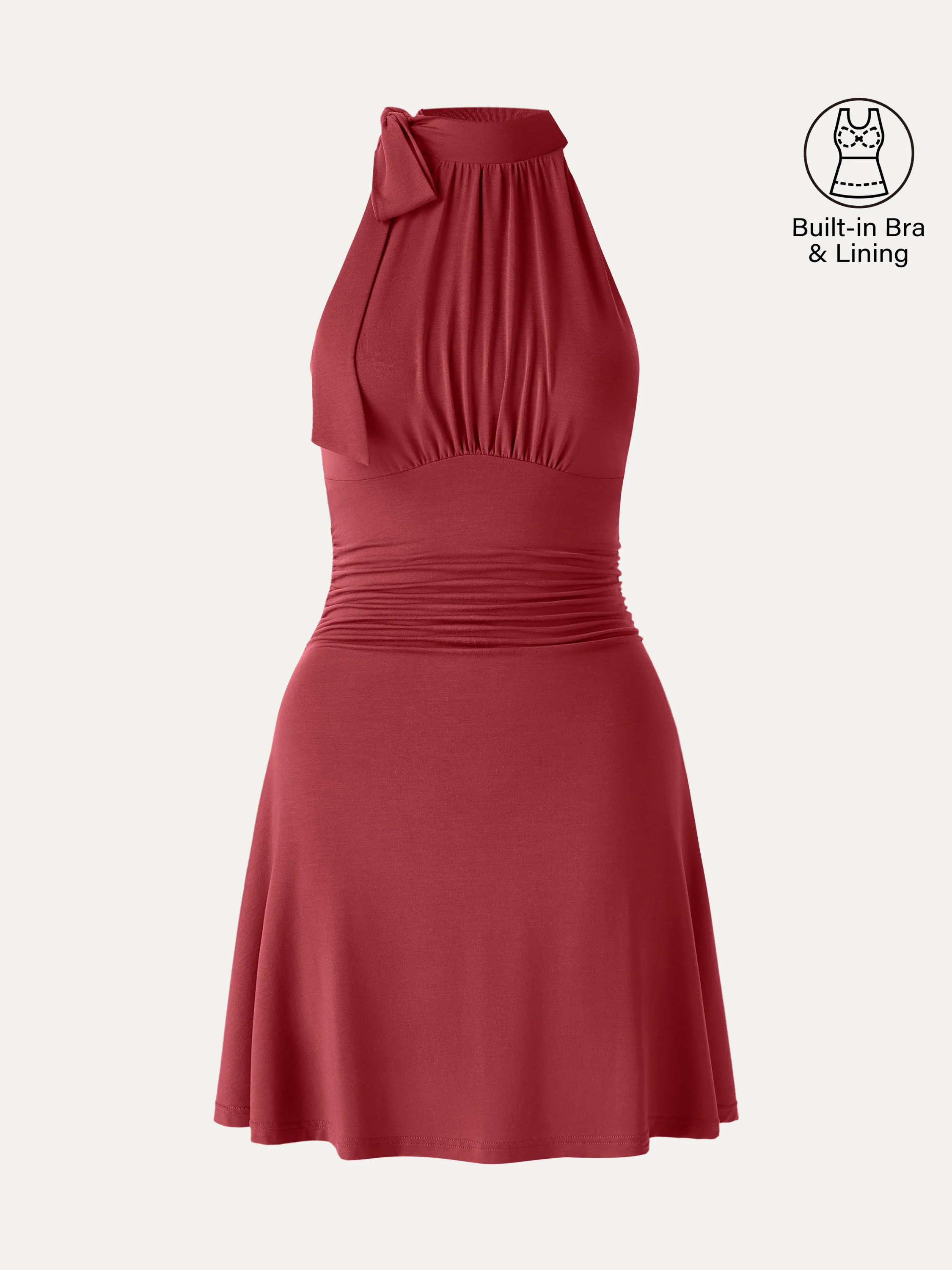 Milky Matte Mockneck Bow Tie Ruched Mini Bra Dress - Image 14