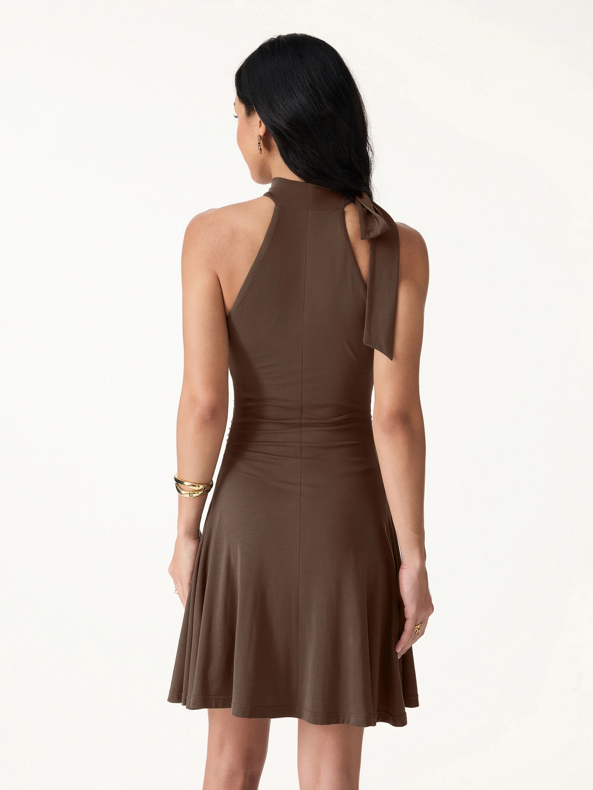 Milky Matte Mockneck Bow Tie Ruched Mini Bra Dress - Image 5