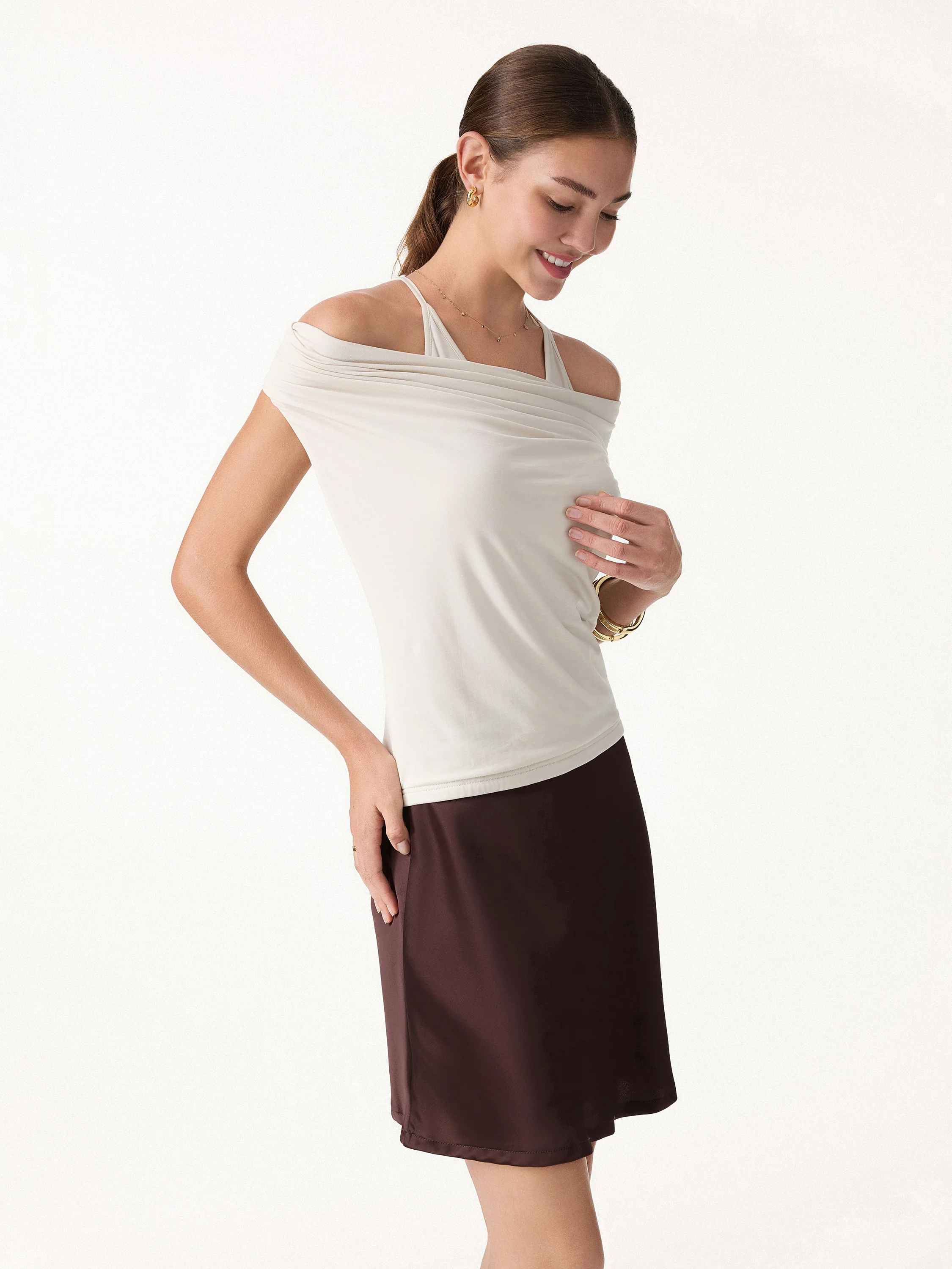 Matte Multi-Wear Cowl Neck Bra Top - Image 3