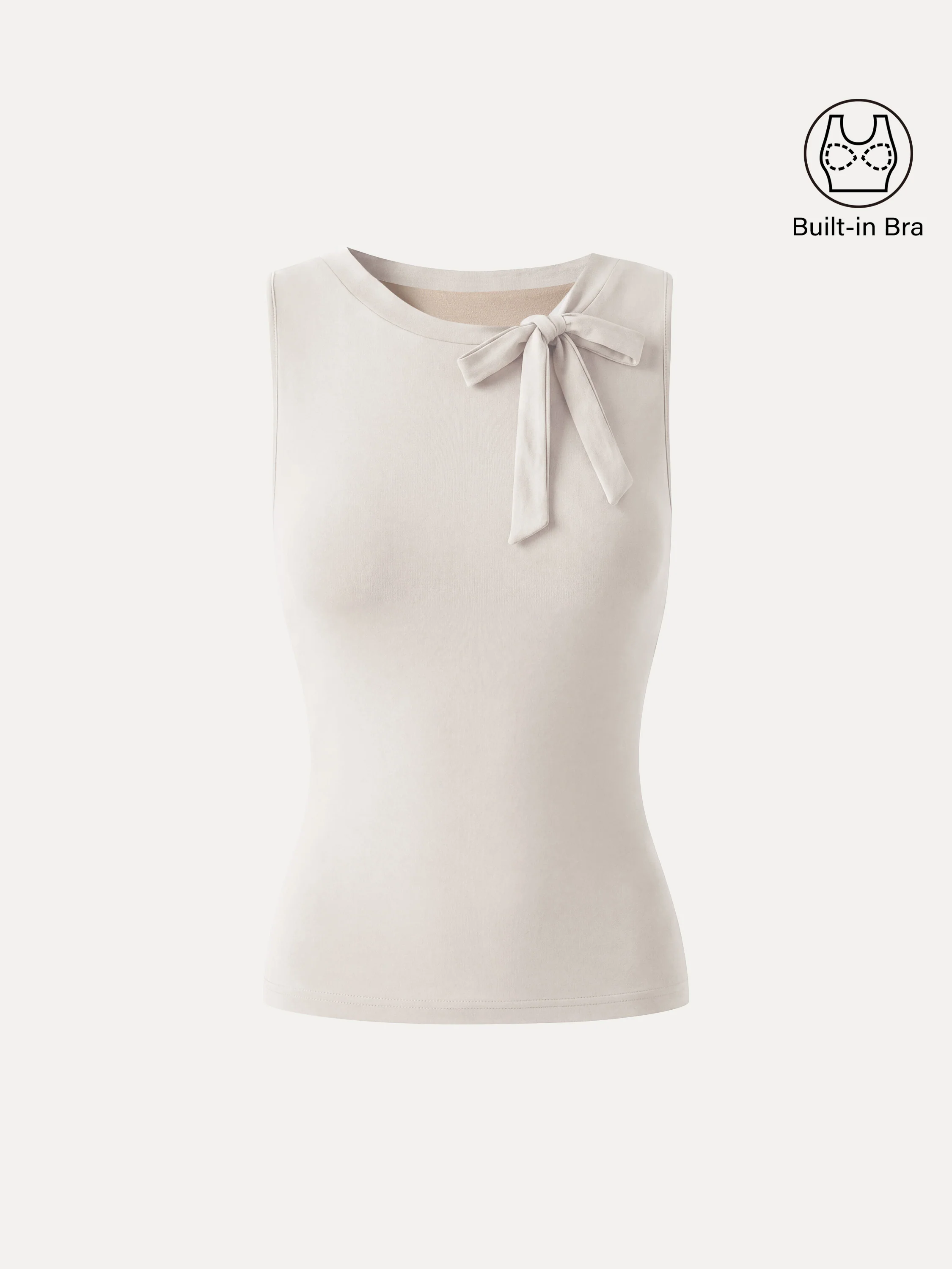 Milky Smooth Round Neck Sleeveless Top with Bow - Image 10