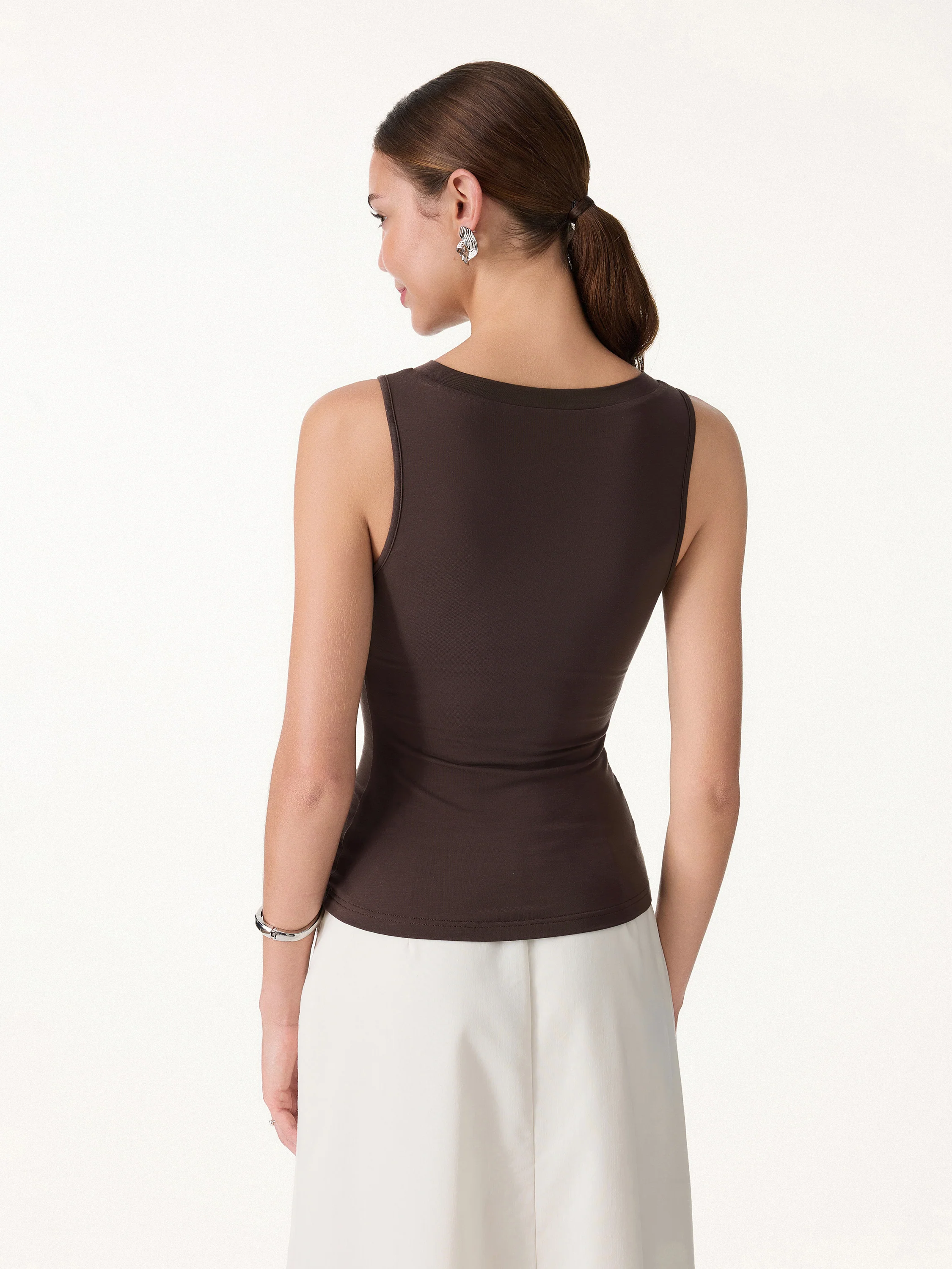 Milky Smooth Round Neck Sleeveless Top with Bow - Image 6