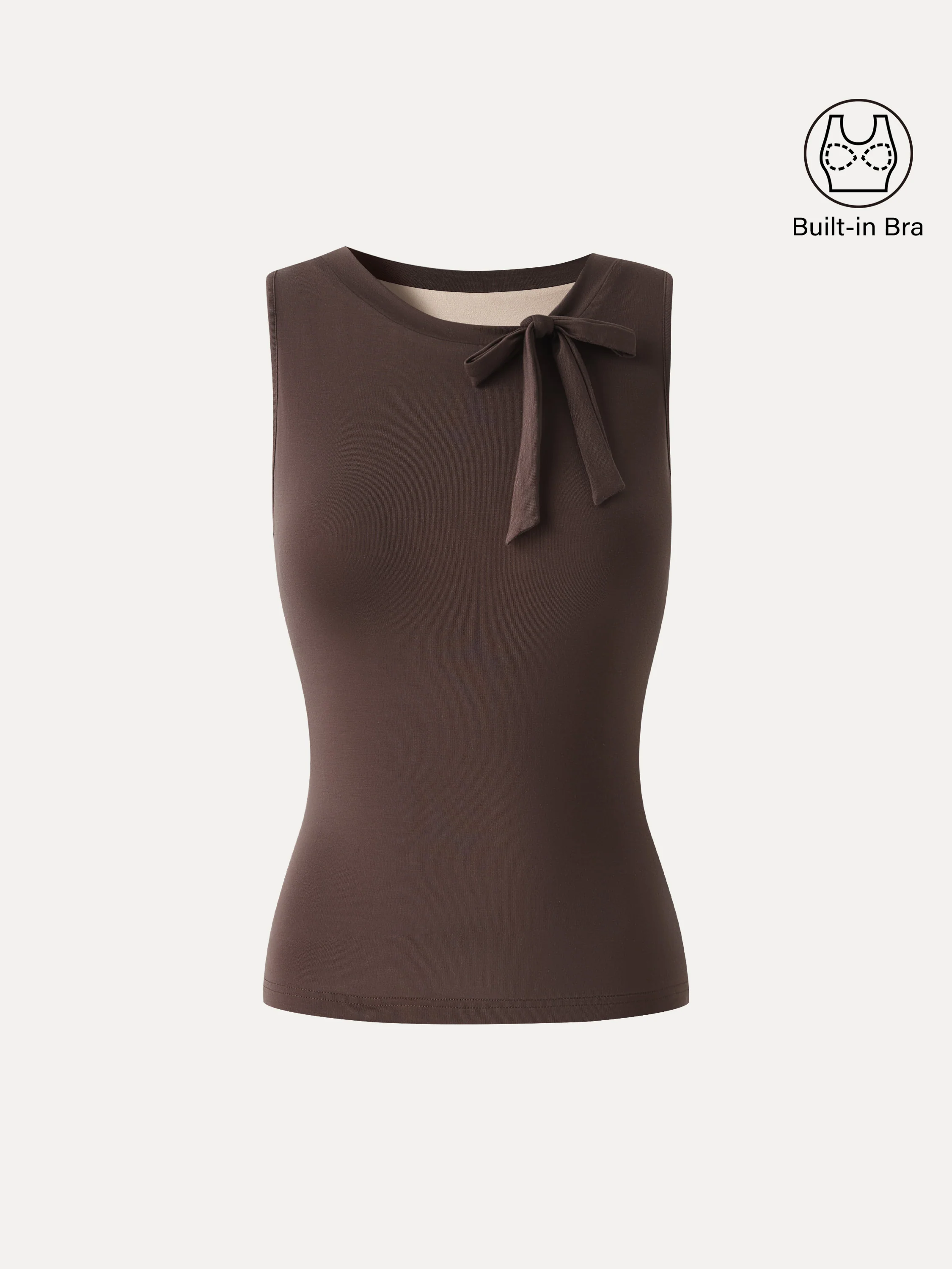 Milky Smooth Round Neck Sleeveless Top with Bow - Image 9