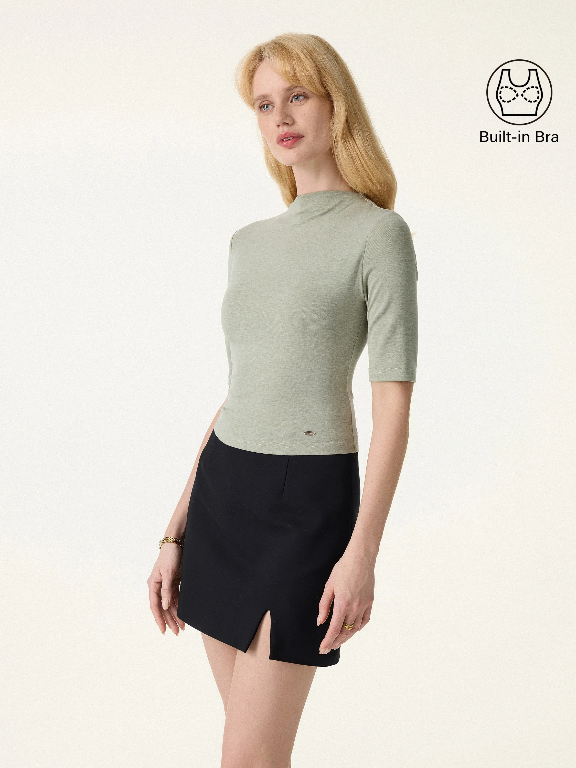 Mockneck Elbow Sleeve Cropped Bra Top - Image 12