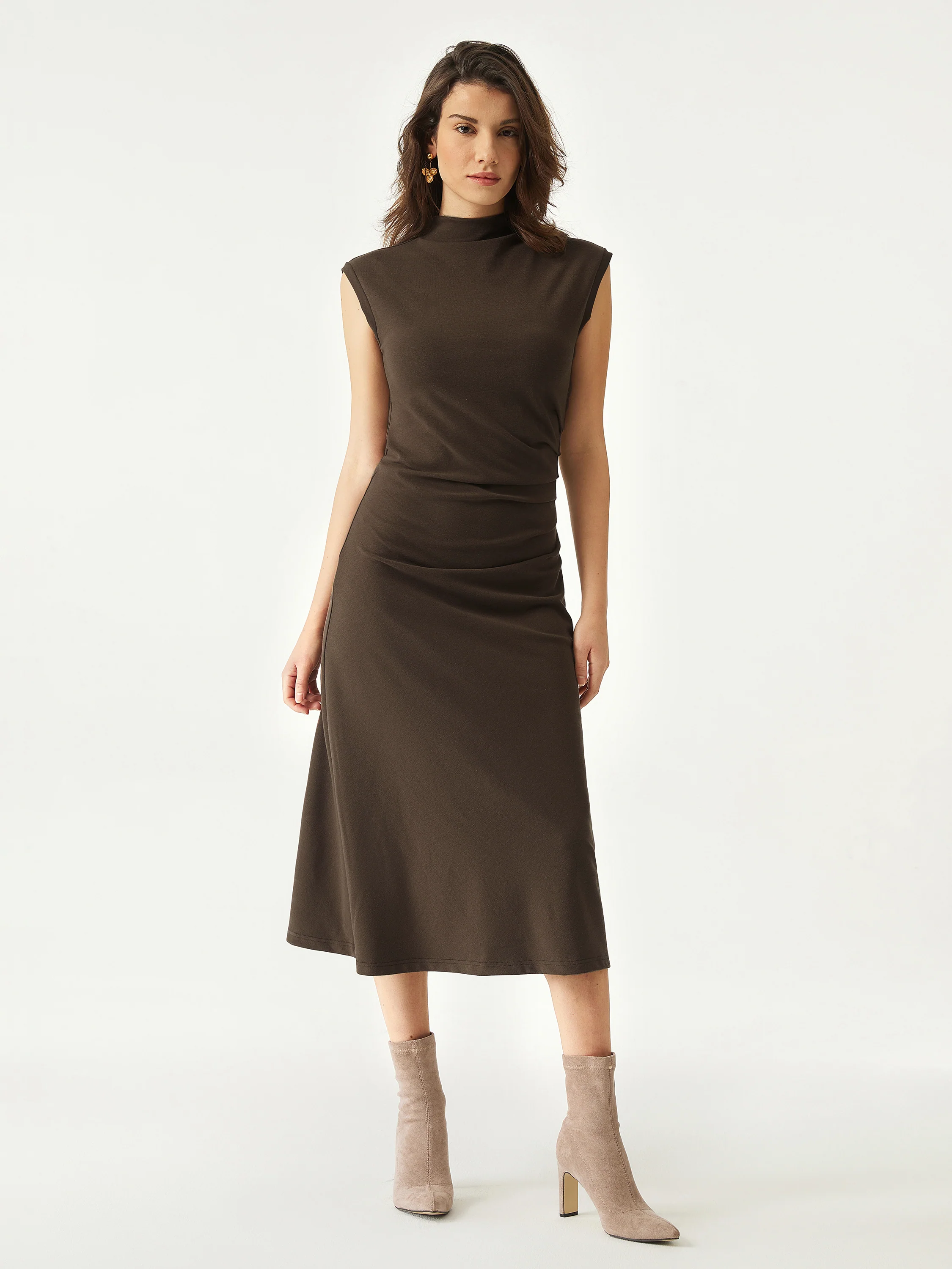 Mockneck Tucks Midi Dress - Image 5