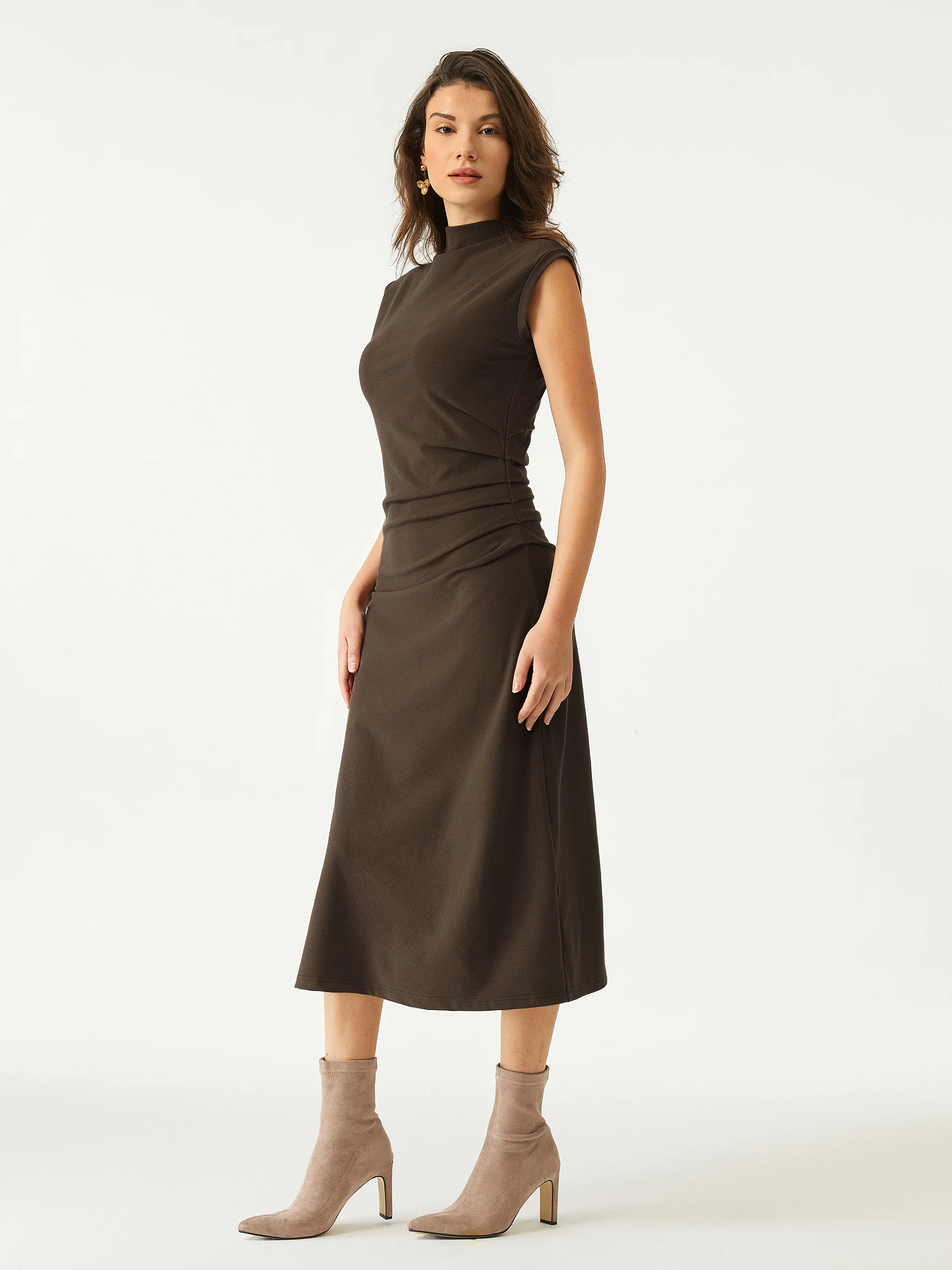 Mockneck Tucks Midi Dress - Image 6