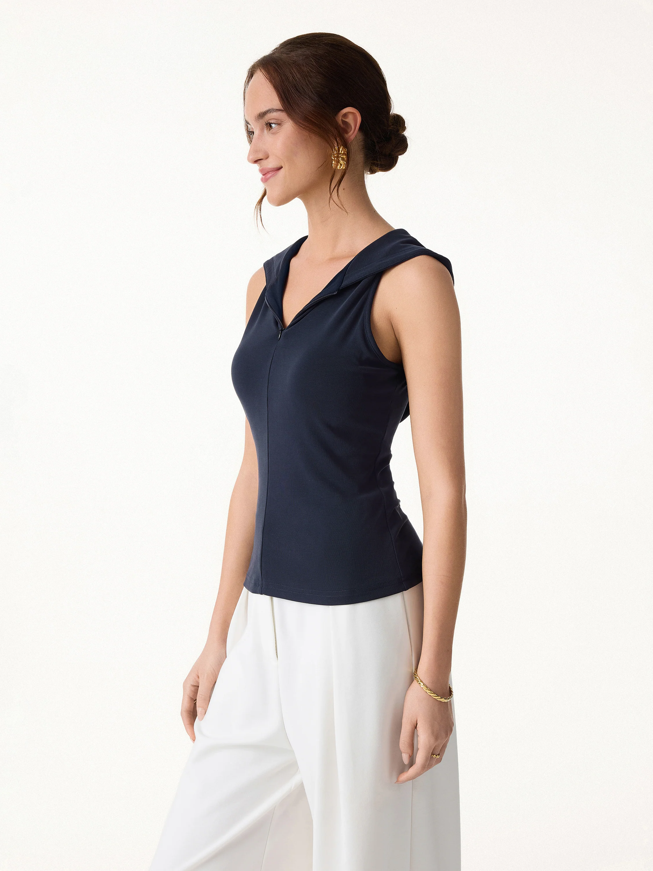 Modal Blend 1/4 Zip Hooded Sleeveless Bra Top