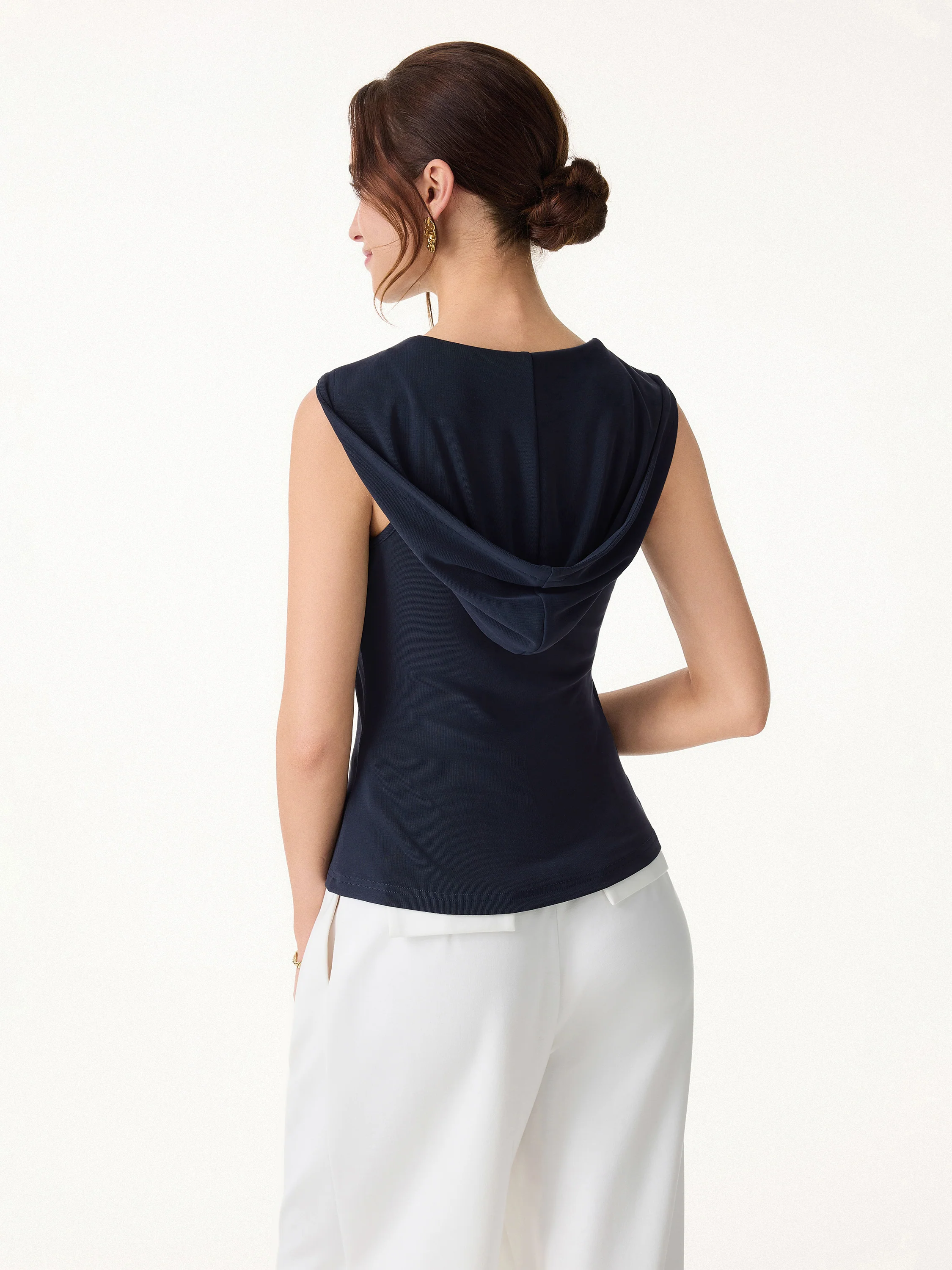 Modal Blend 1/4 Zip Hooded Sleeveless Bra Top - Image 2
