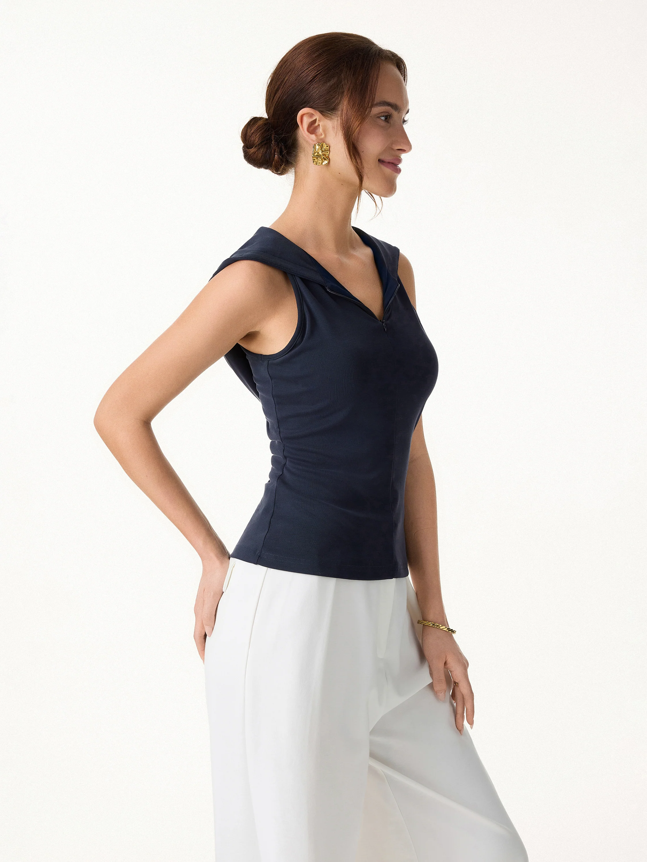 Modal Blend 1/4 Zip Hooded Sleeveless Bra Top - Image 6