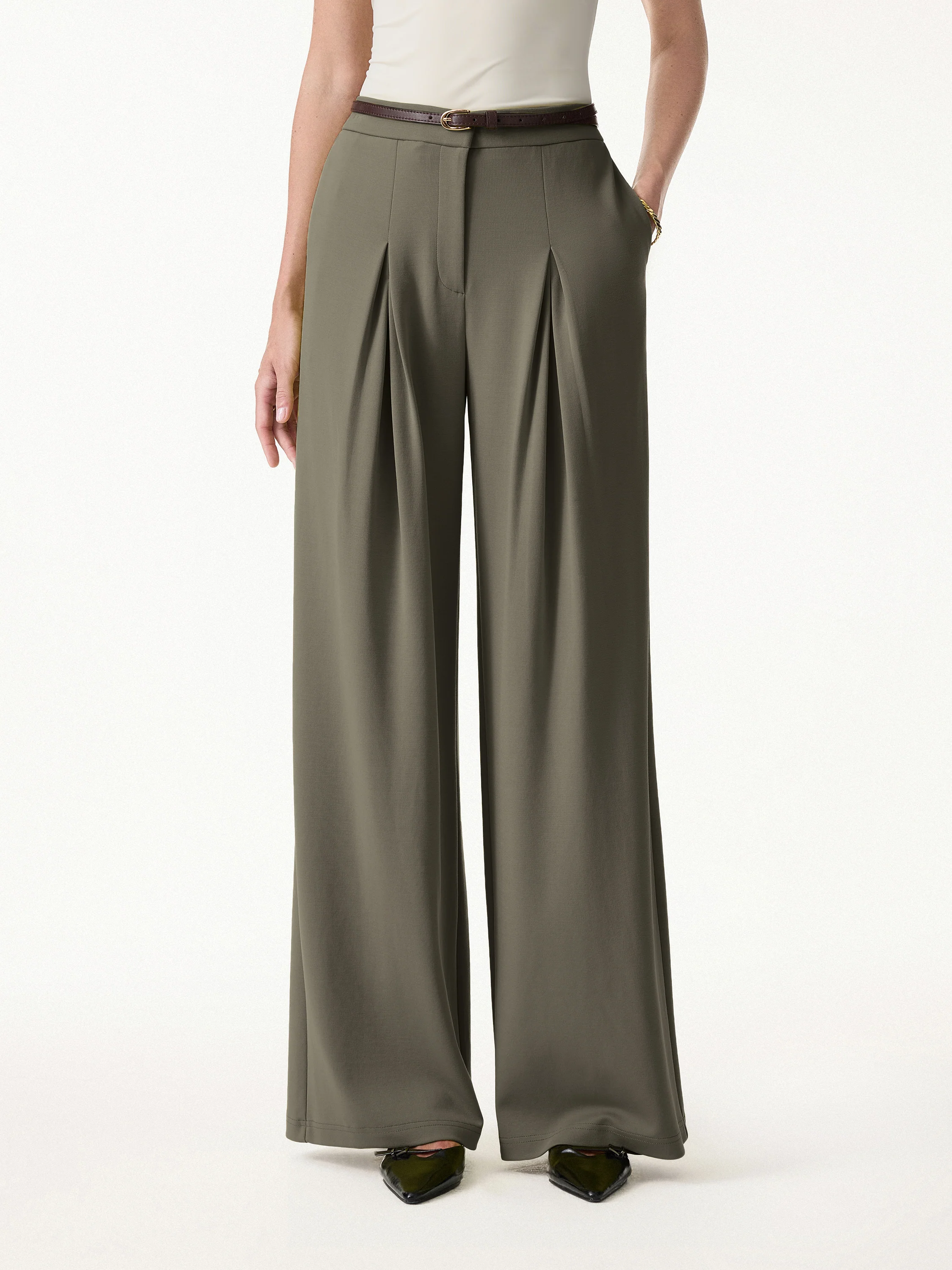 Modal Blend Drapey High Rise Wide Leg Pants - Image 5