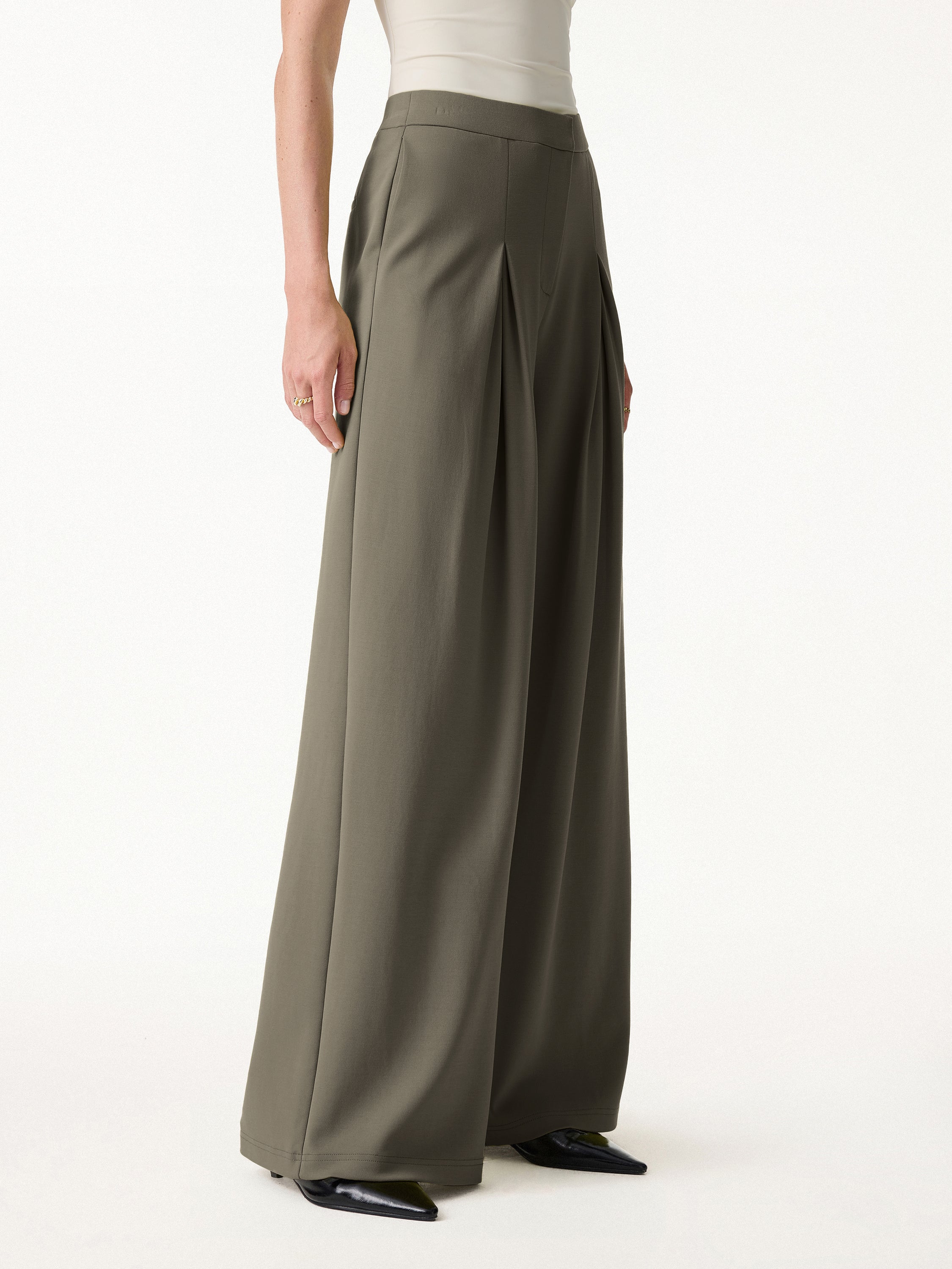 Modal Blend Drapey High Rise Wide Leg Pants - Image 9
