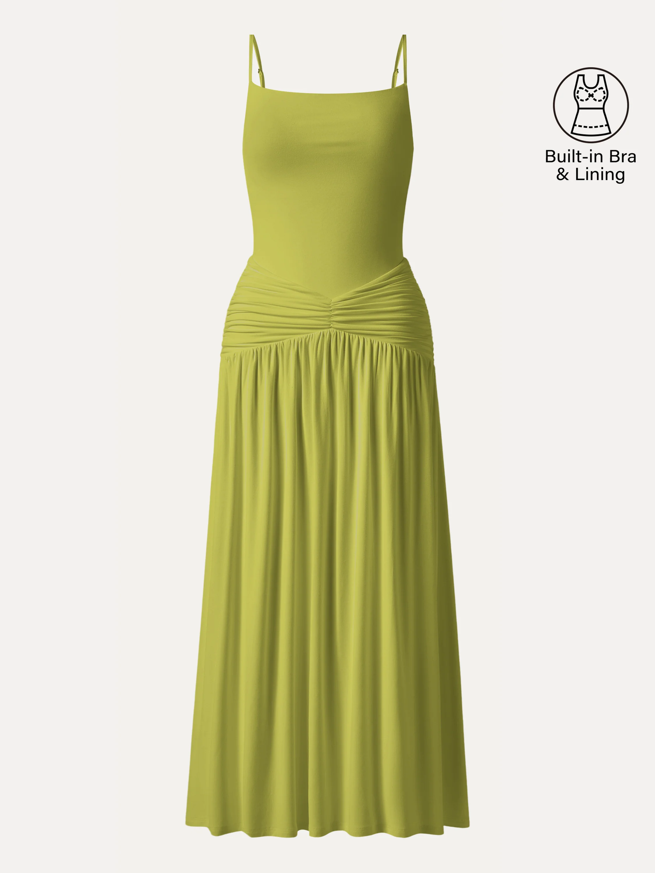 Not-See-Thru Spaghetti Gathered Maxi Bra Dress - Image 11
