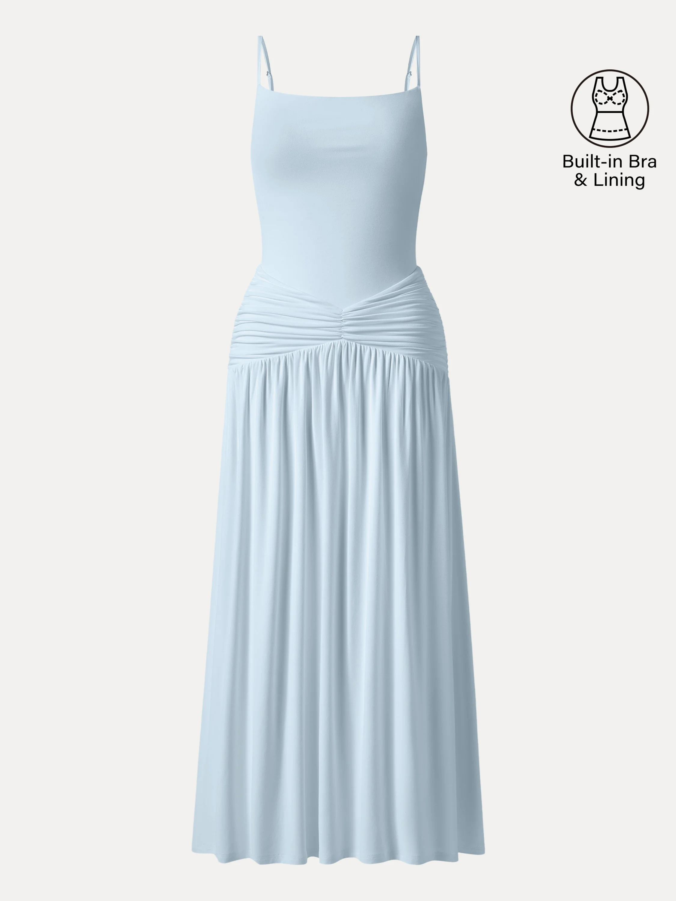 Not-See-Thru Spaghetti Gathered Maxi Bra Dress - Image 2