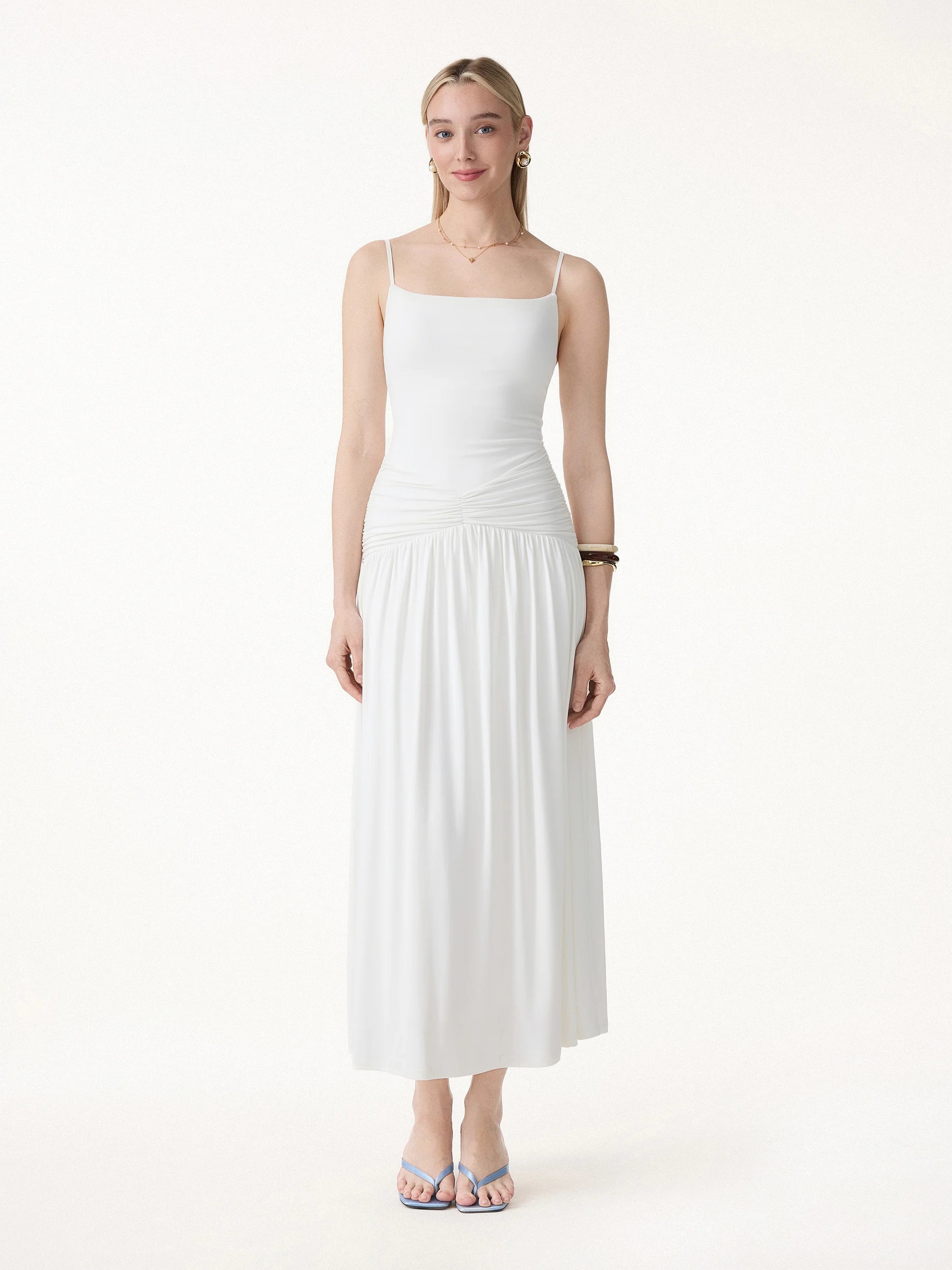 Not-See-Thru Spaghetti Gathered Maxi Bra Dress - Image 4