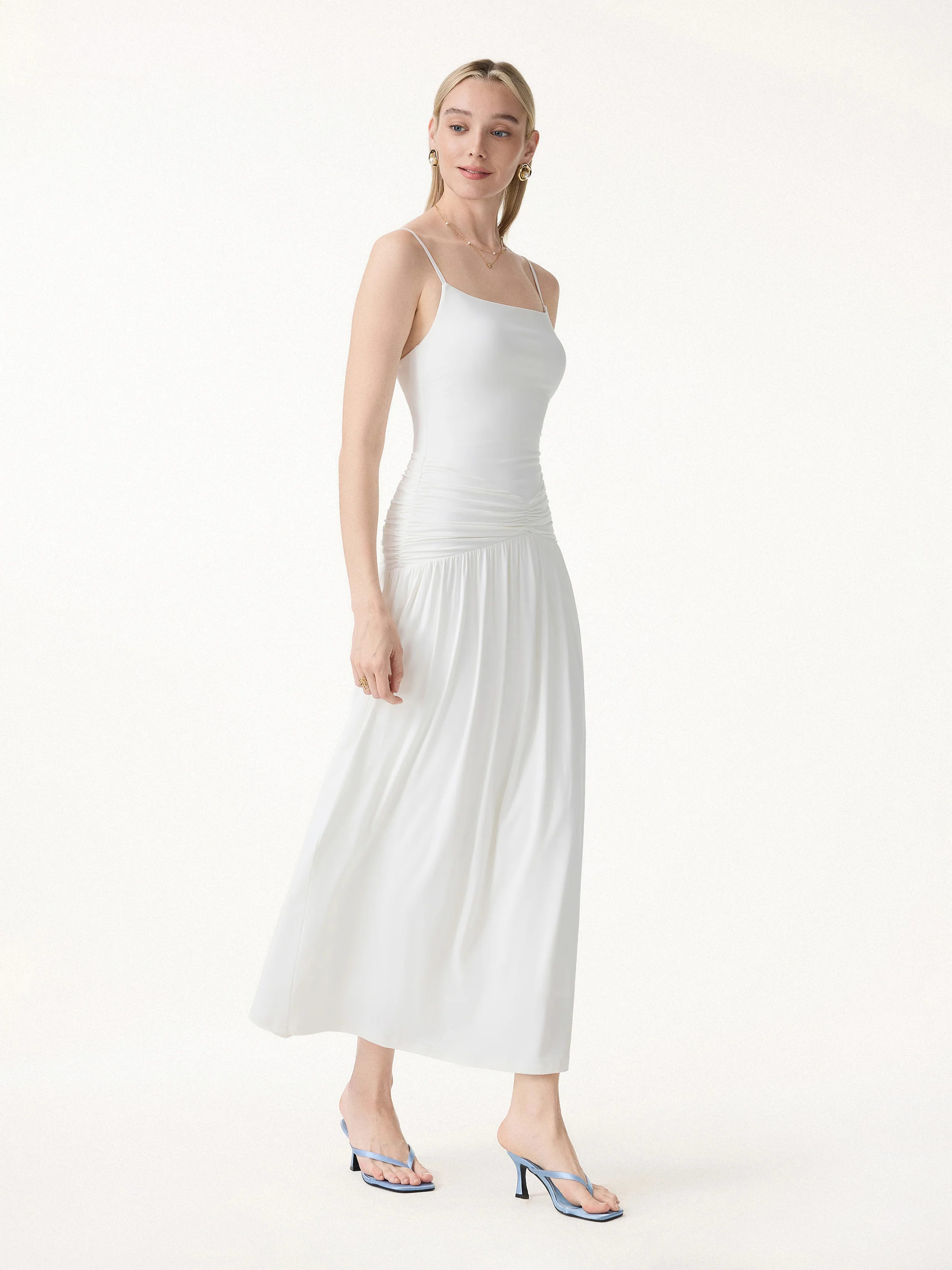 Not-See-Thru Spaghetti Gathered Maxi Bra Dress - Image 6