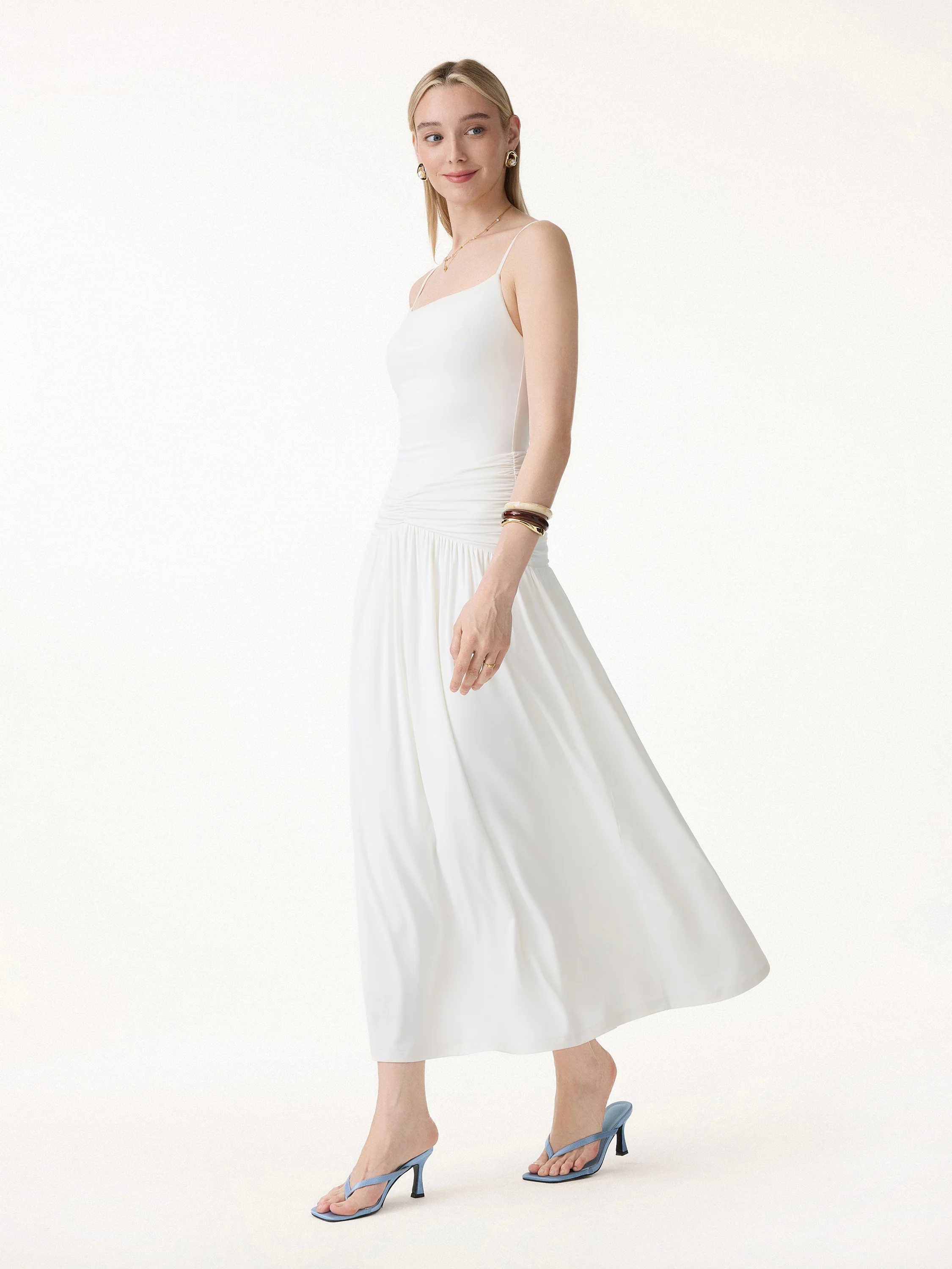 Not-See-Thru Spaghetti Gathered Maxi Bra Dress - Image 8