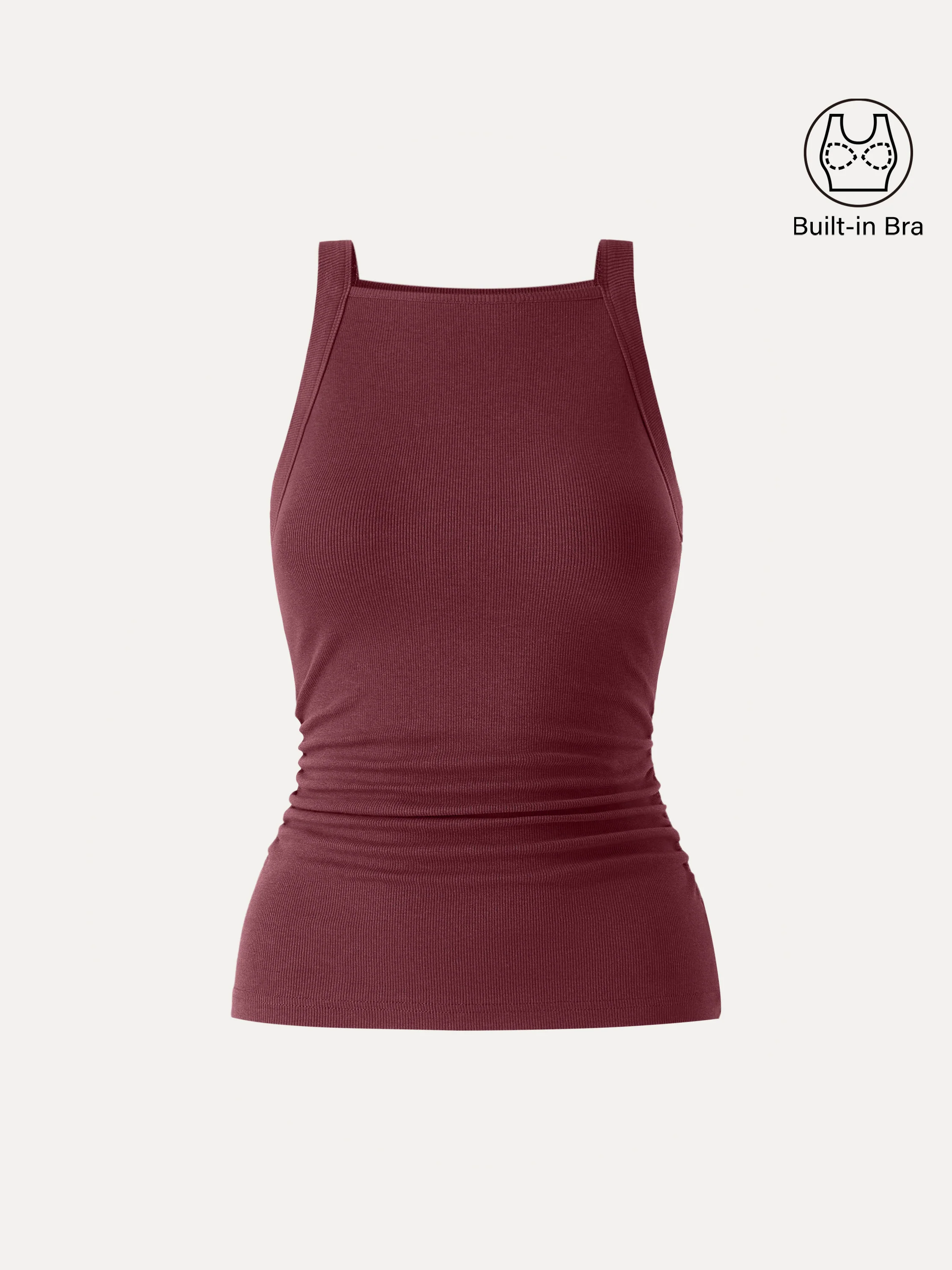 Plantive Chic Square Neck Ruched Rib Bra Tank - Image 13