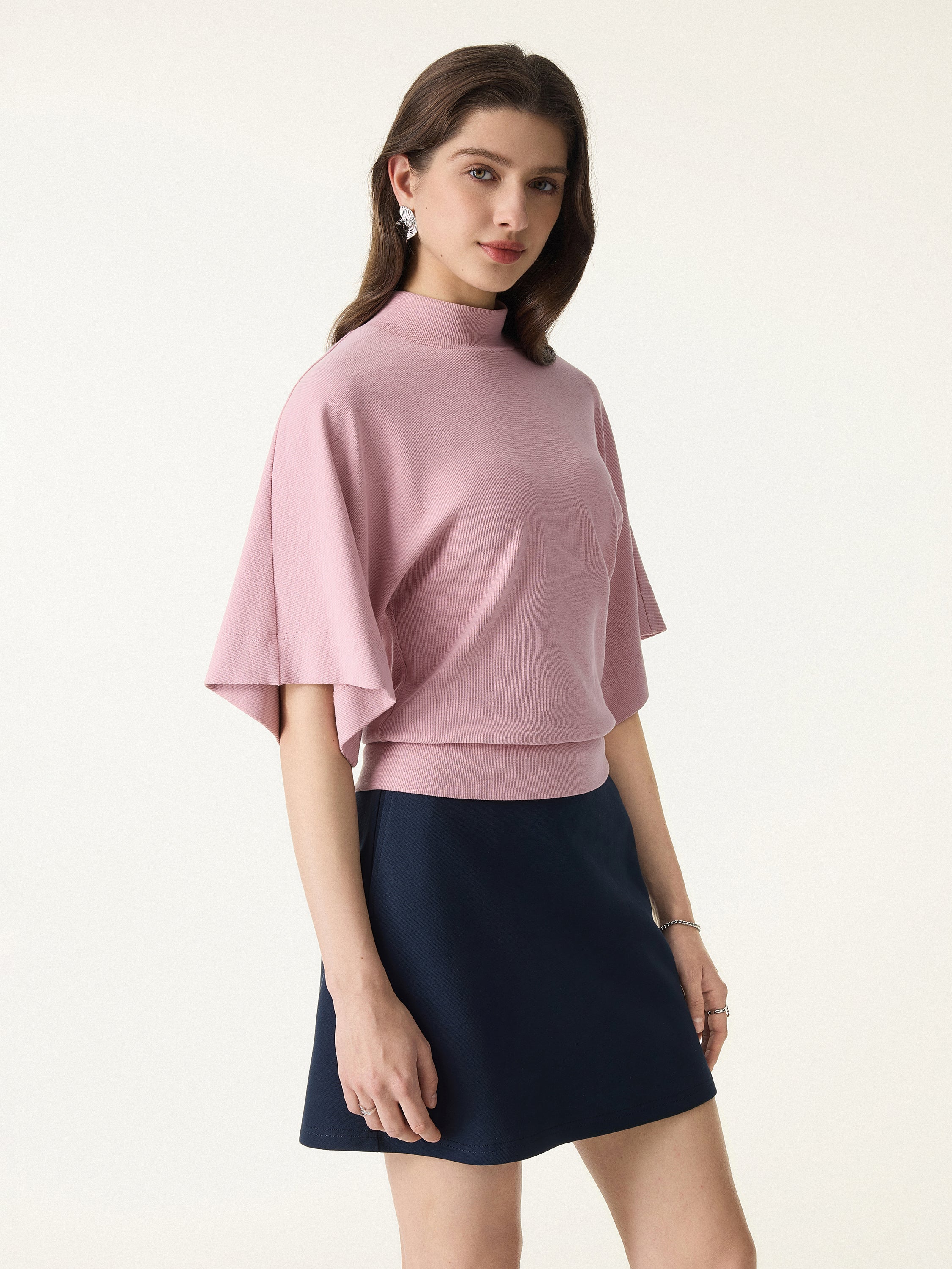 Plantive Mockneck Batwing Short Sleeve Top - Image 7