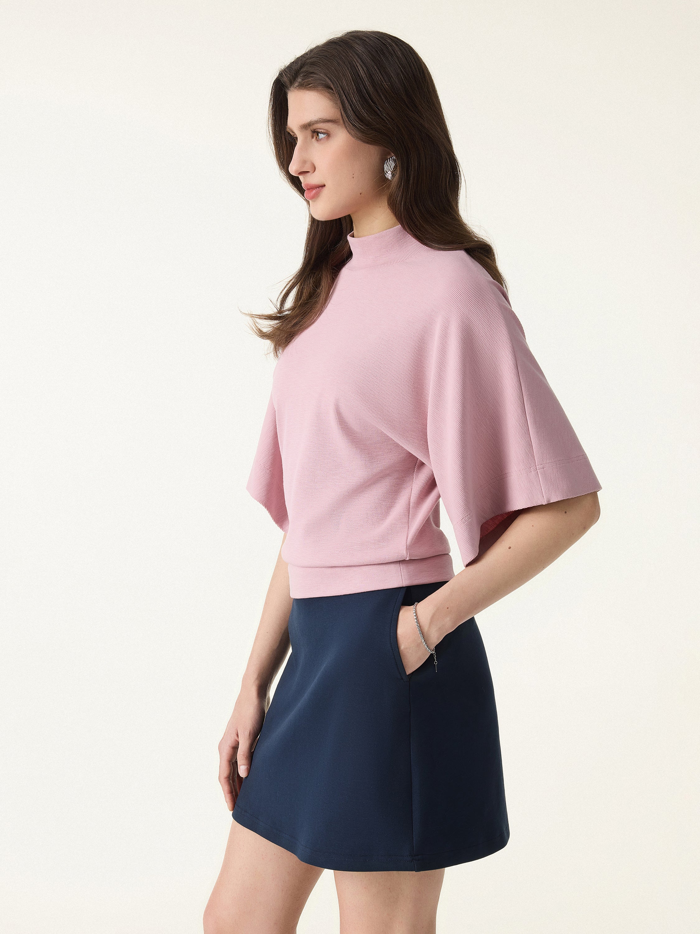 Plantive Mockneck Batwing Short Sleeve Top - Image 8