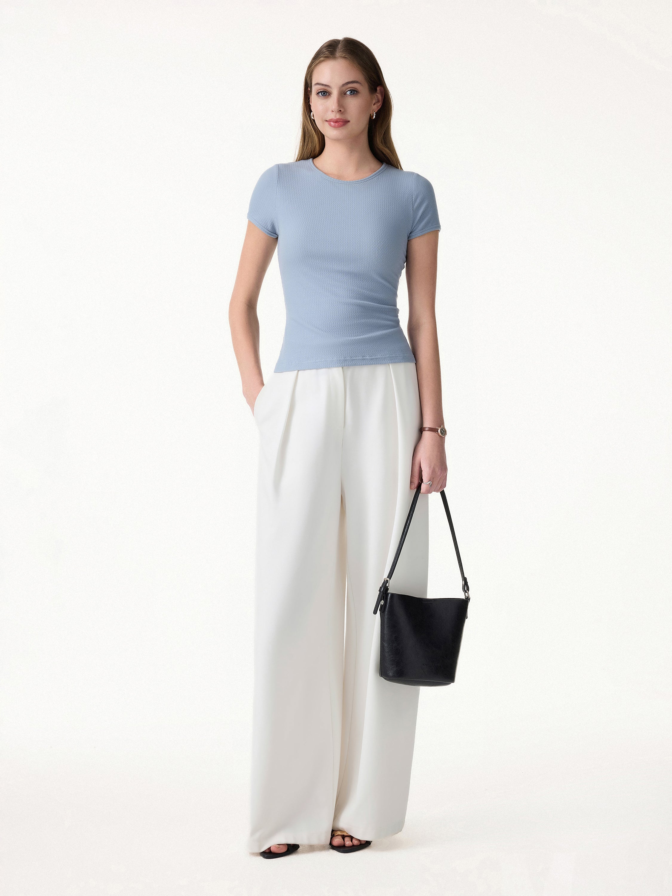 Pointelle Essential Round Neck Short Sleeve Bra Tee - Image 4
