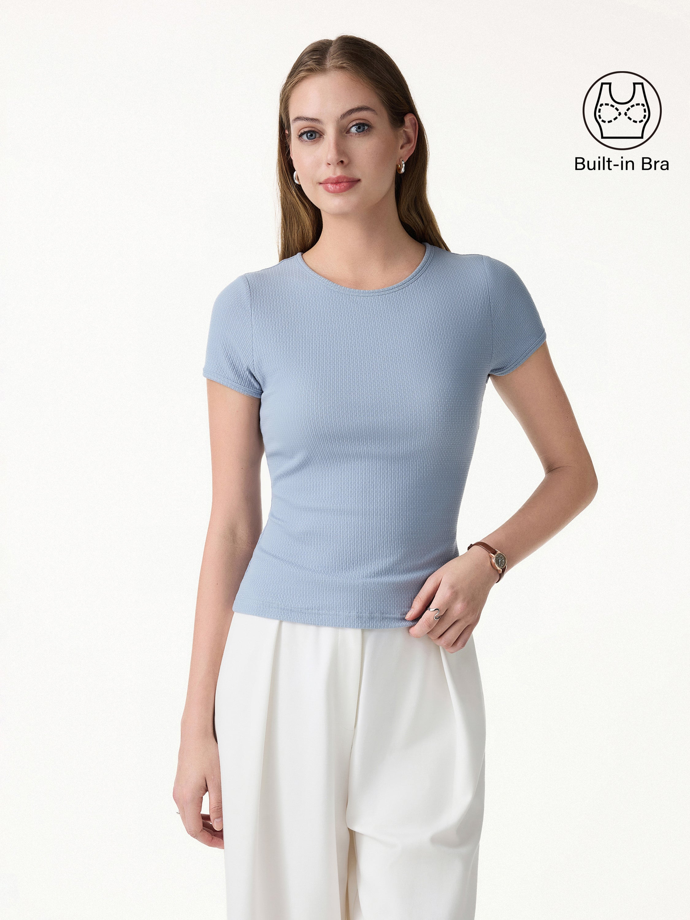 Pointelle Essential Round Neck Short Sleeve Bra Tee - Image 5