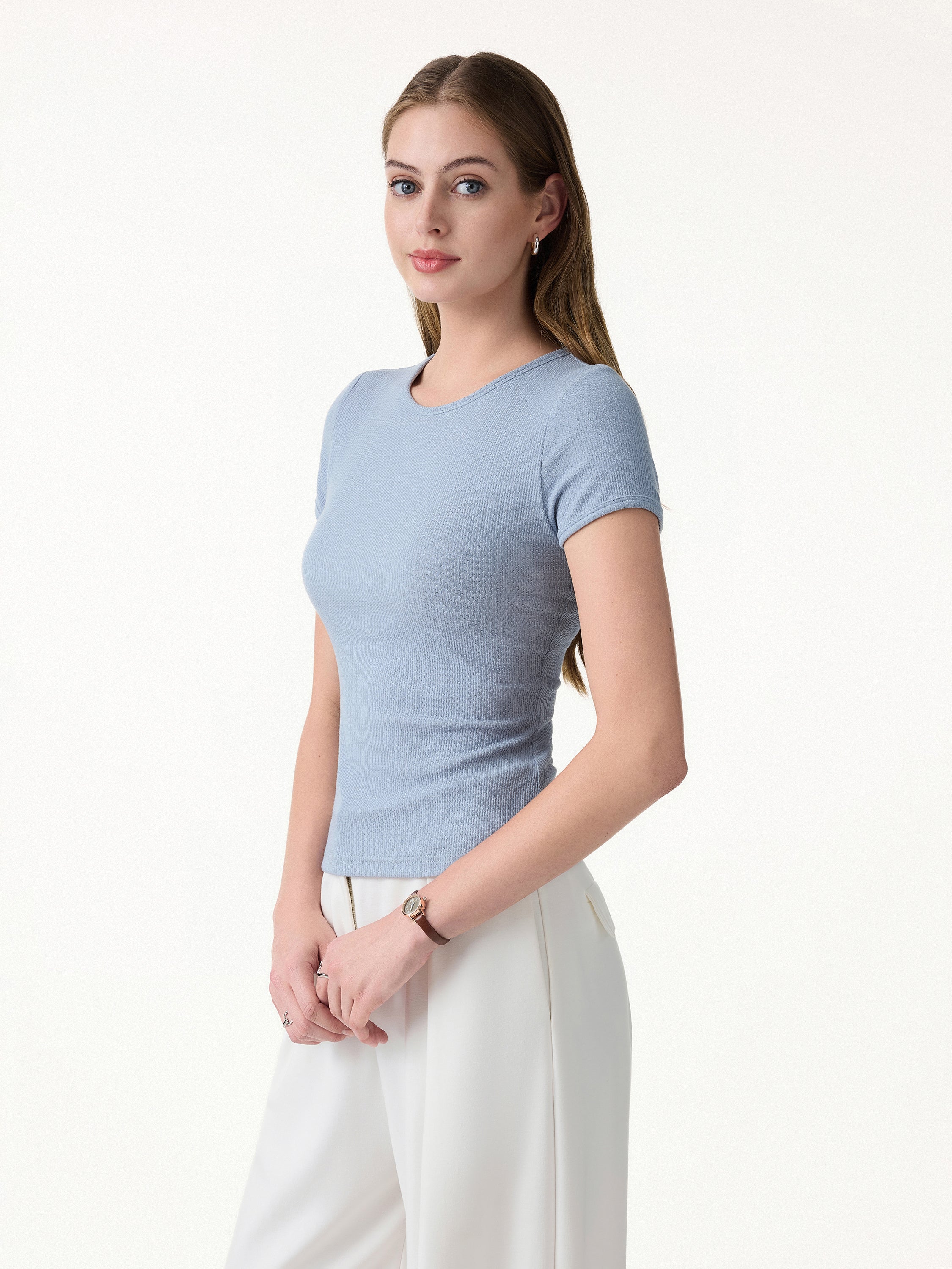 Pointelle Essential Round Neck Short Sleeve Bra Tee - Image 6