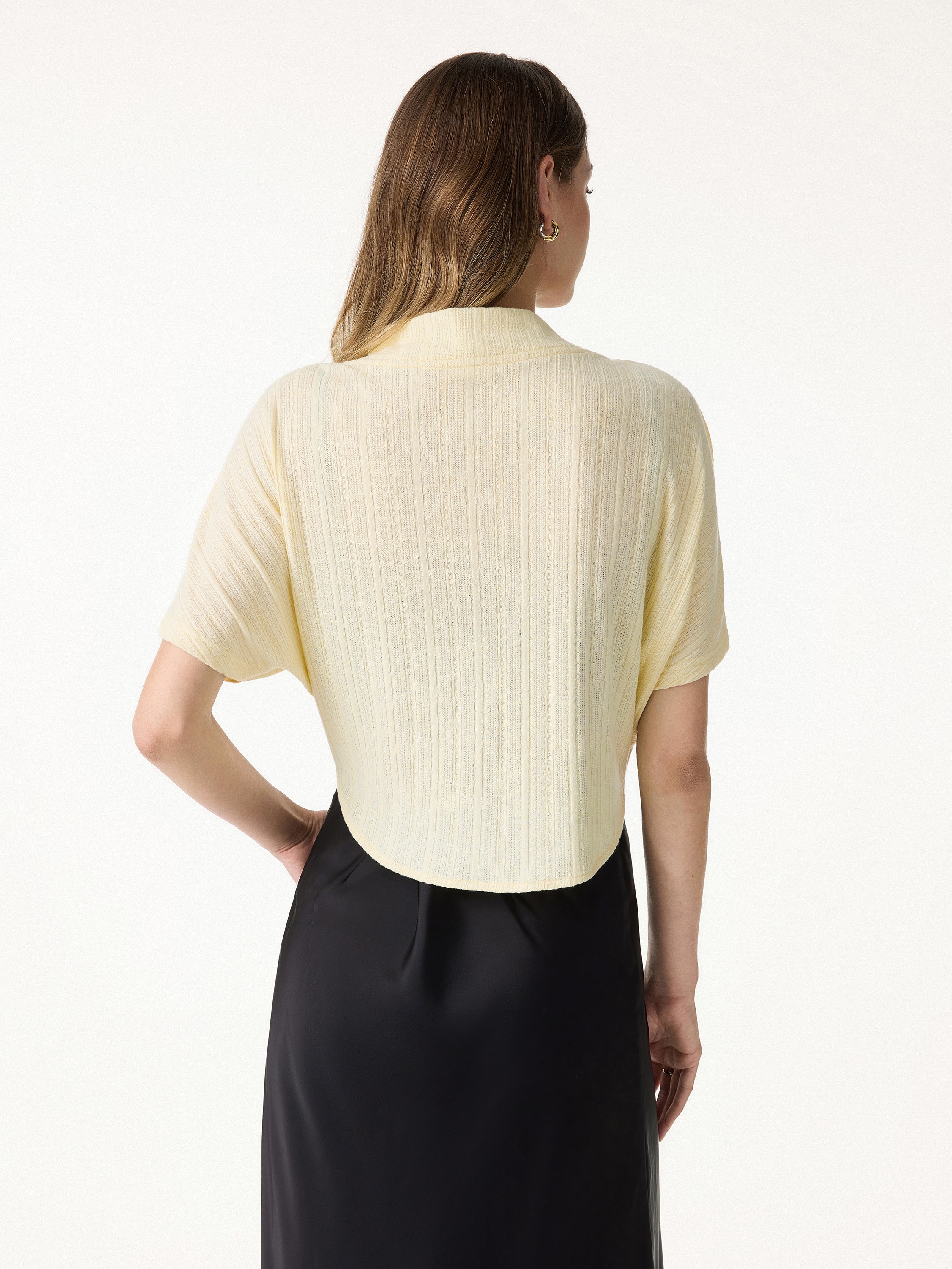 Pointelle Kimono Cropped One-Button Cardigan - Image 10