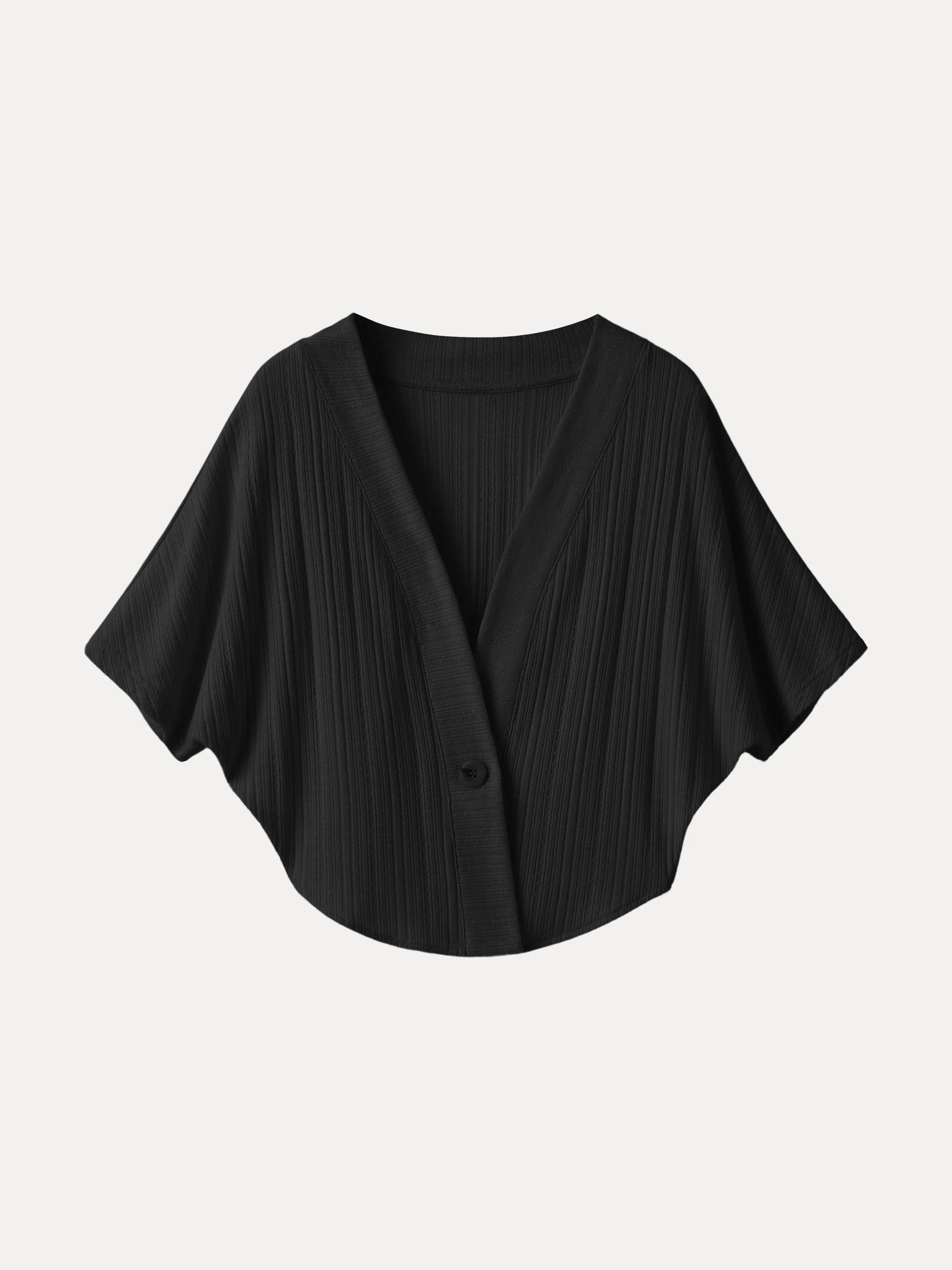 Pointelle Kimono Cropped One-Button Cardigan - Image 5