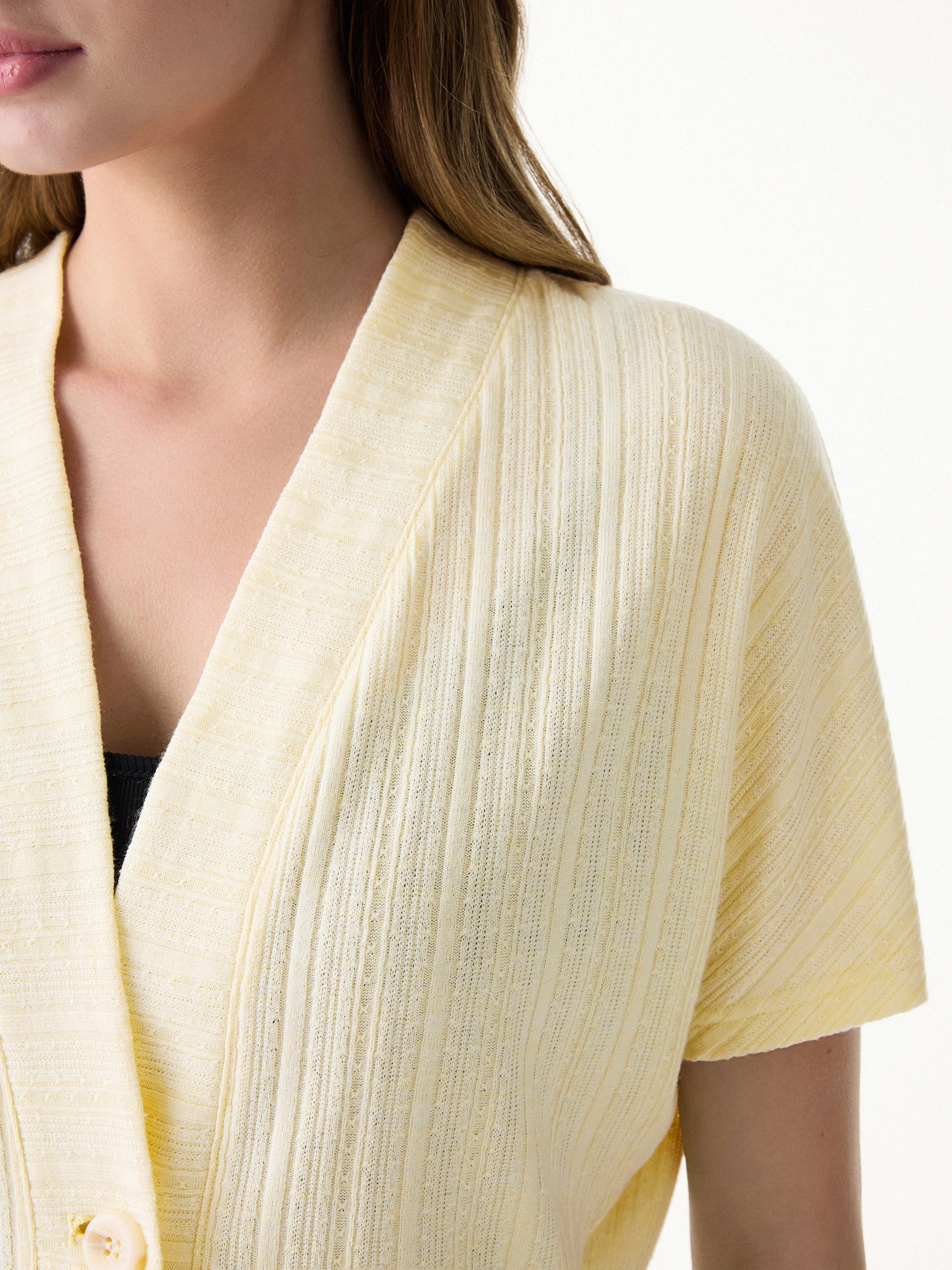 Pointelle Kimono Cropped One-Button Cardigan - Image 6