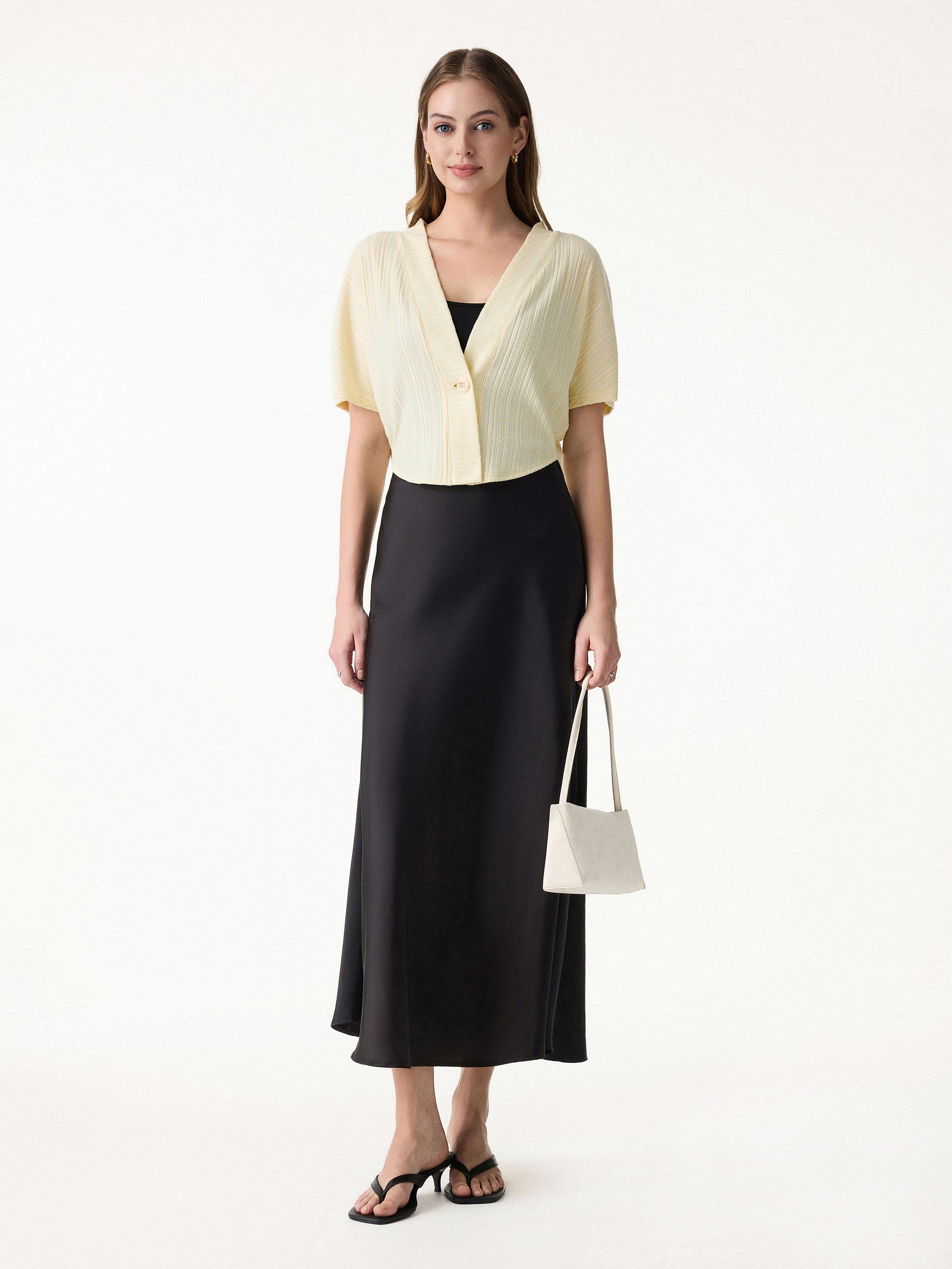 Pointelle Kimono Cropped One-Button Cardigan - Image 7