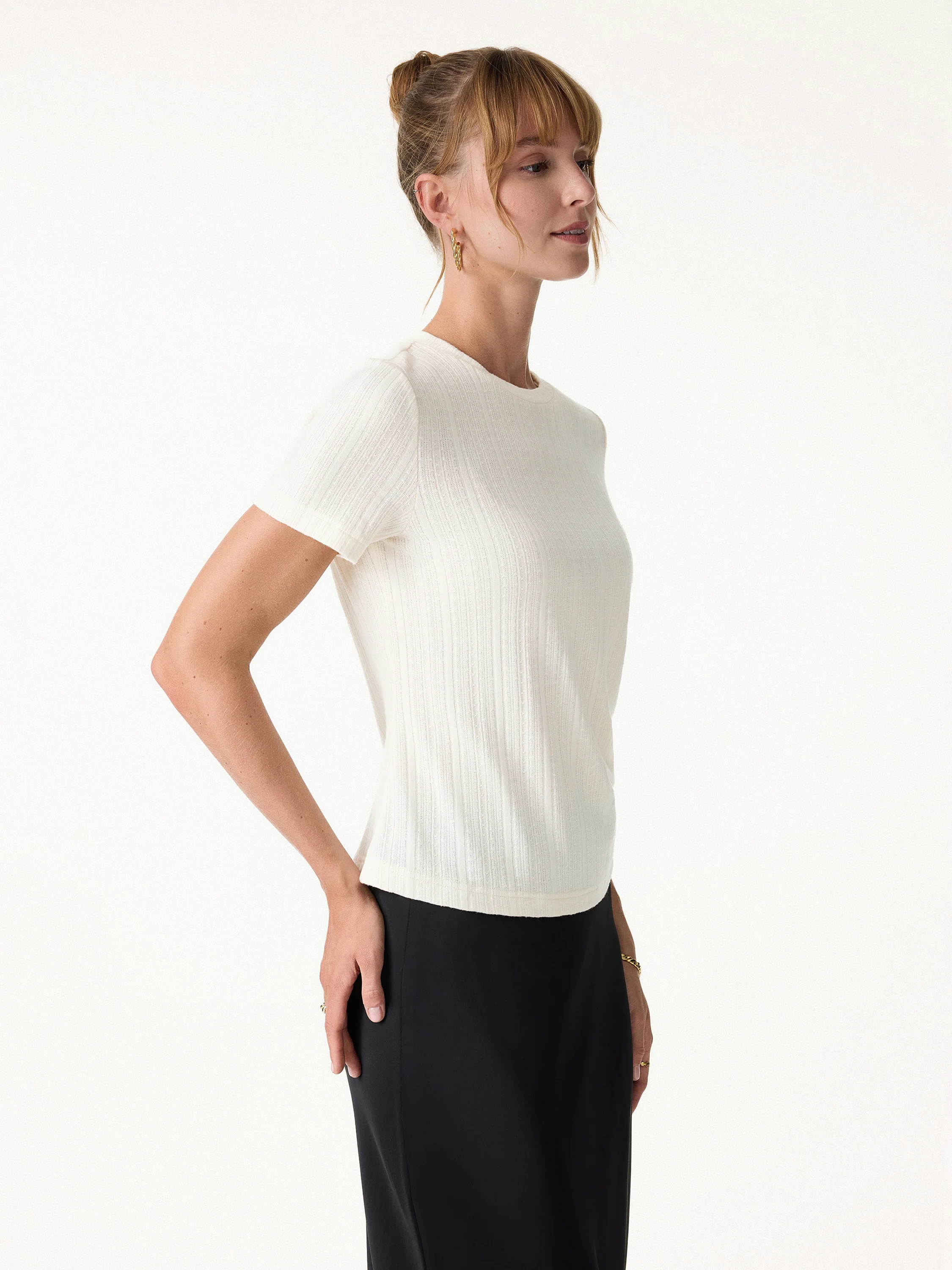 Pointelle Tucked Short Sleeve Summer Tee - Image 8