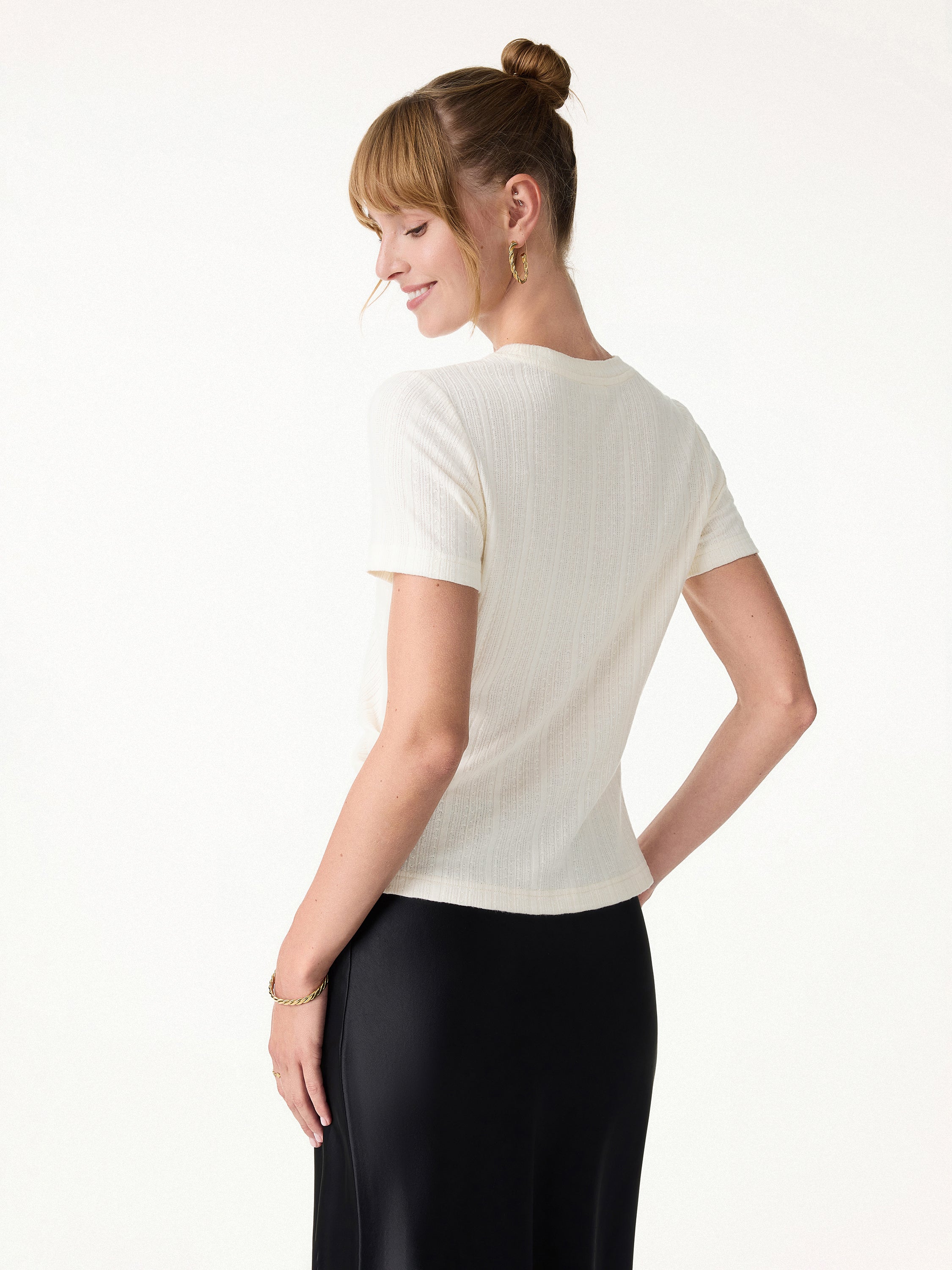 Pointelle Tucked Short Sleeve Summer Tee - Image 9