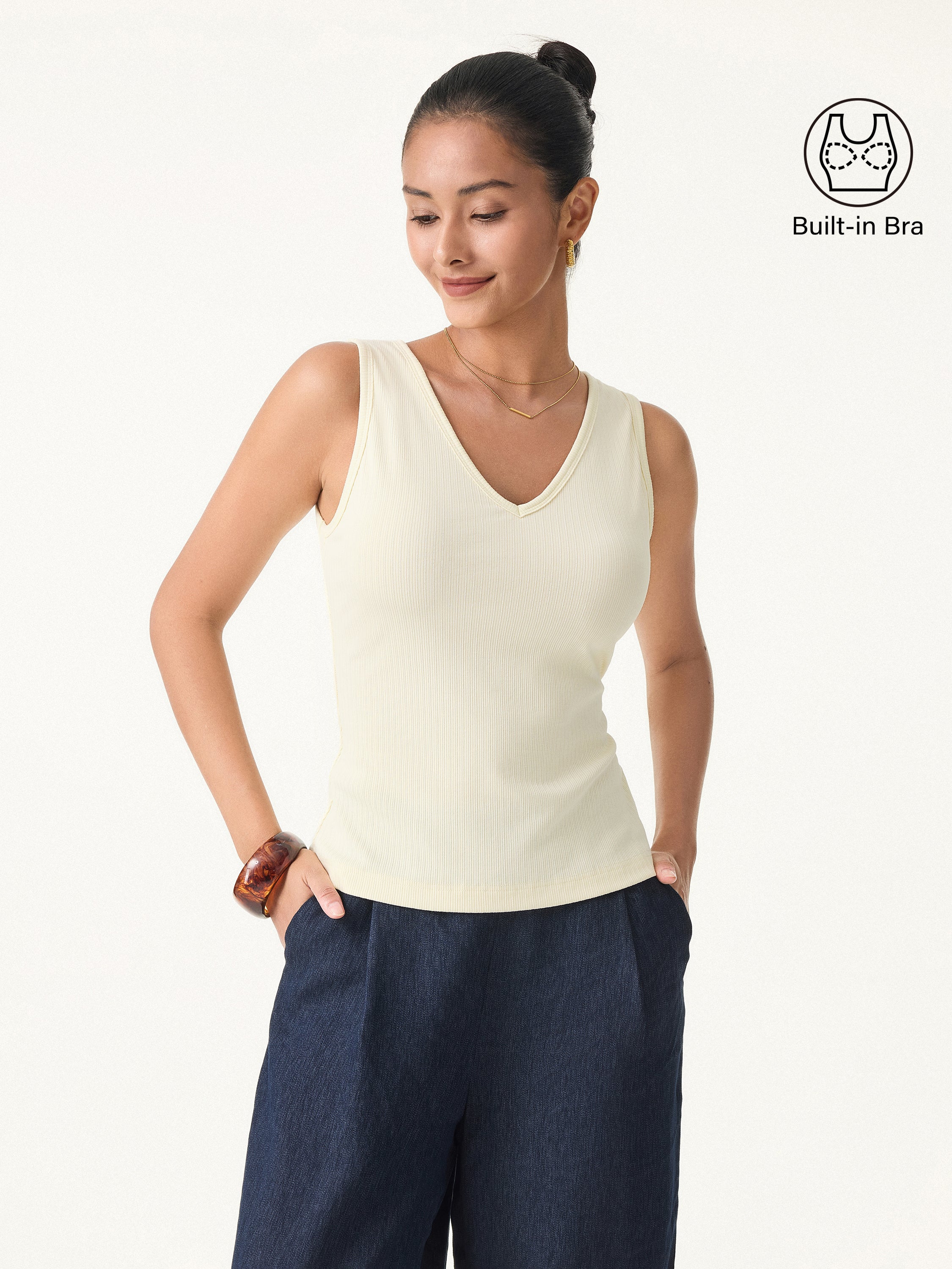 Pointelle V-neck Sleeveless Bra Tank - Image 3