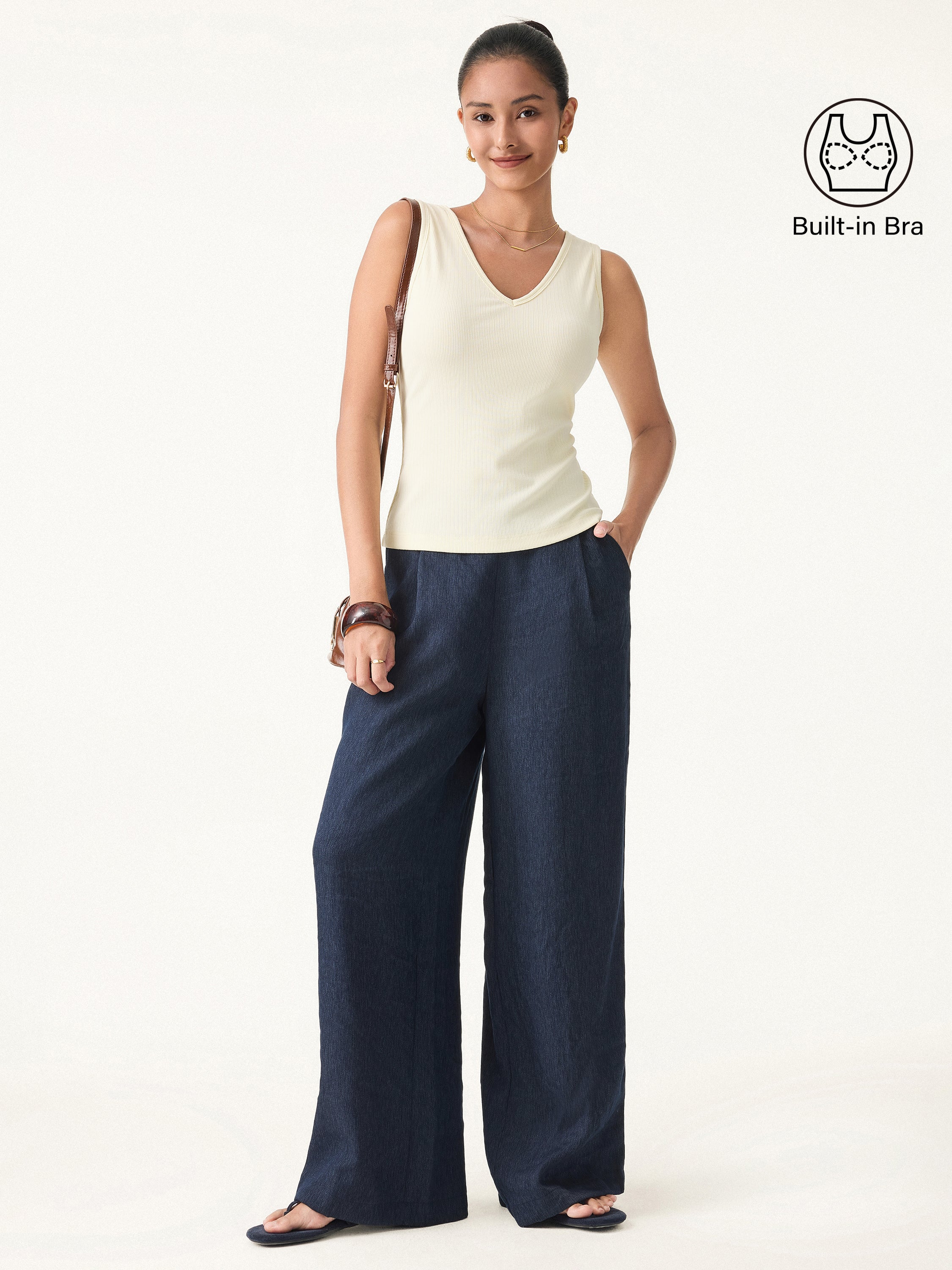 Pointelle V-neck Sleeveless Bra Tank - Image 5