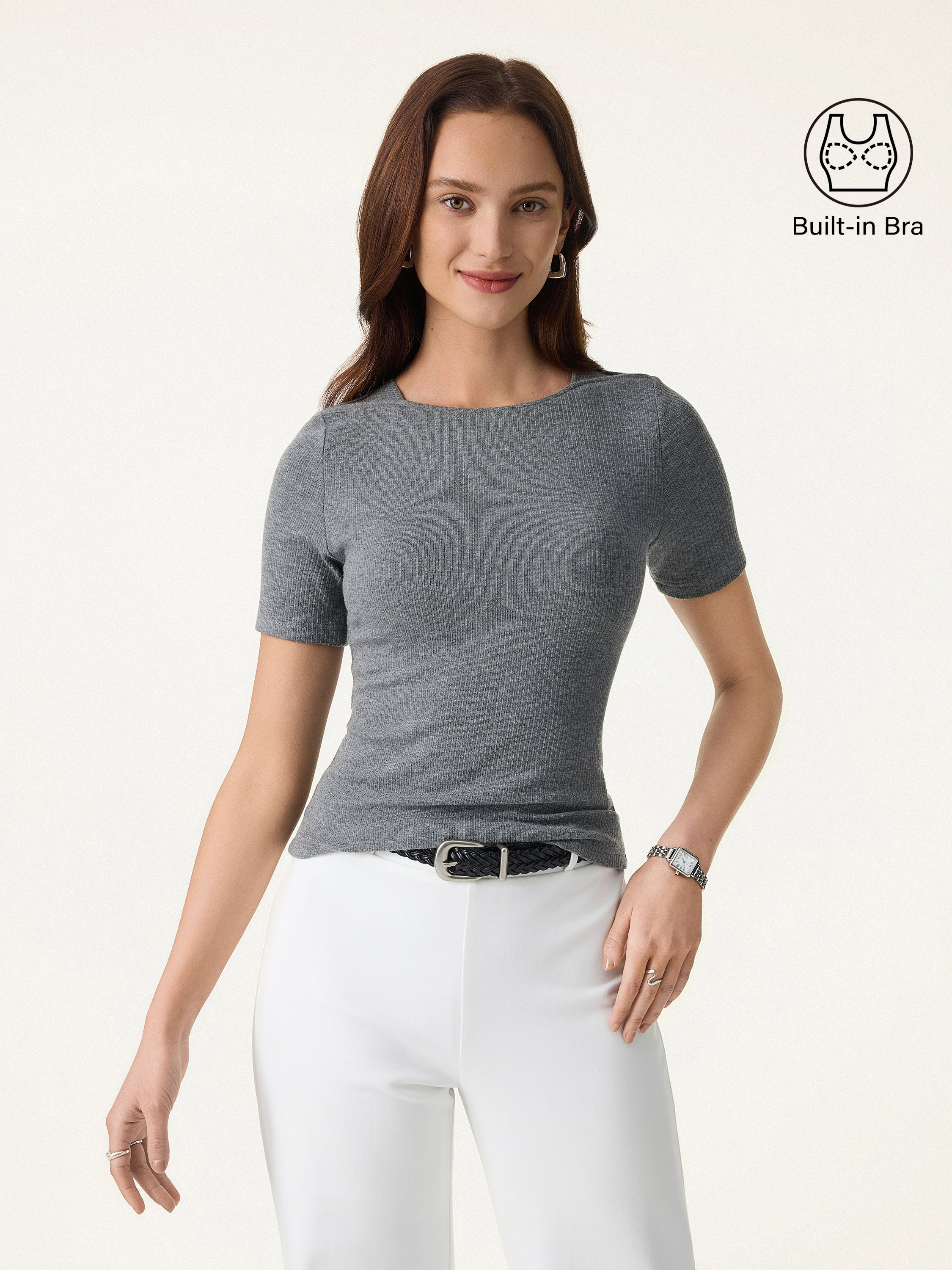 Ribbed Texture Cropped Bra Tee - Image 3