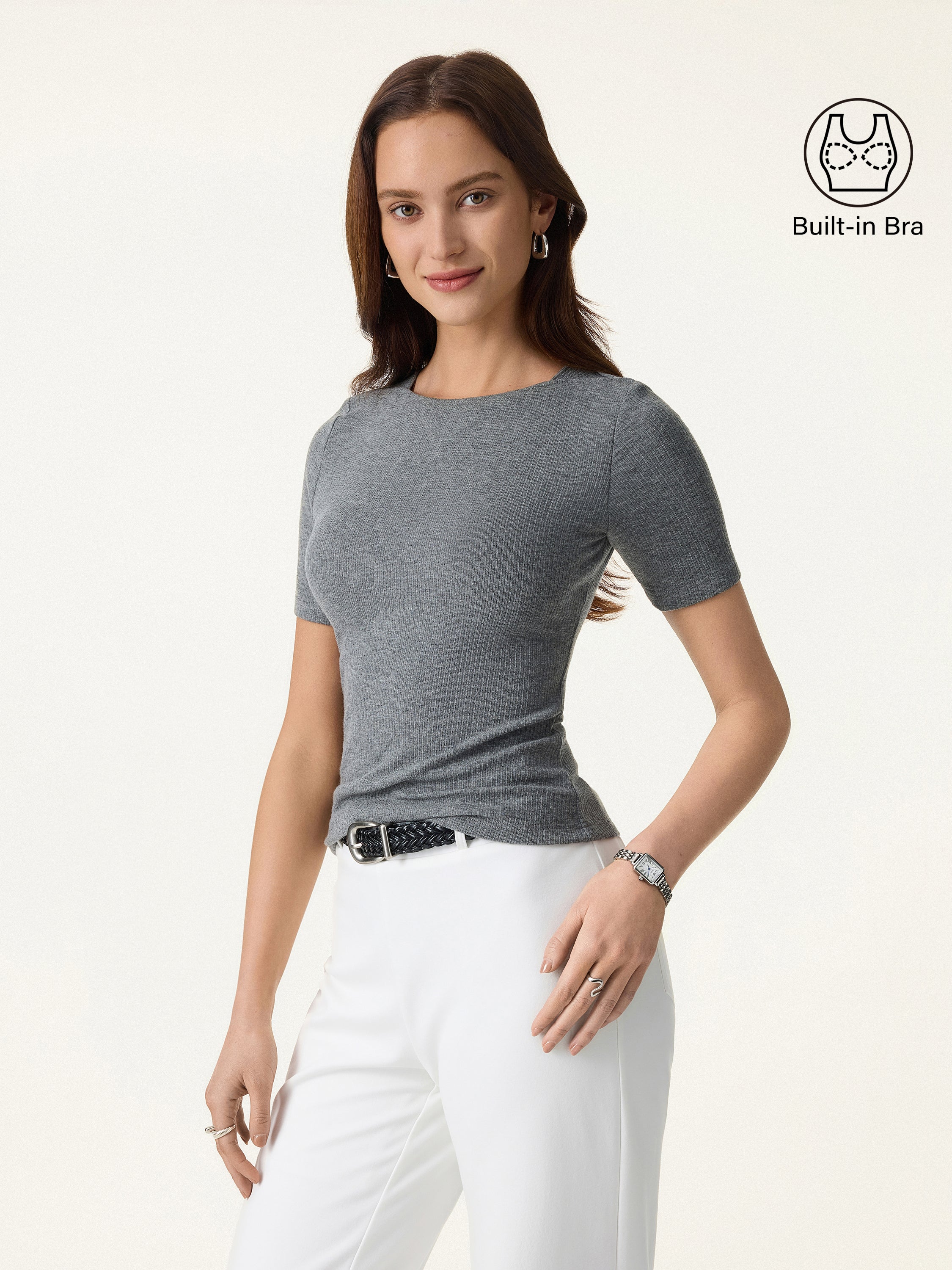 Ribbed Texture Cropped Bra Tee - Image 5