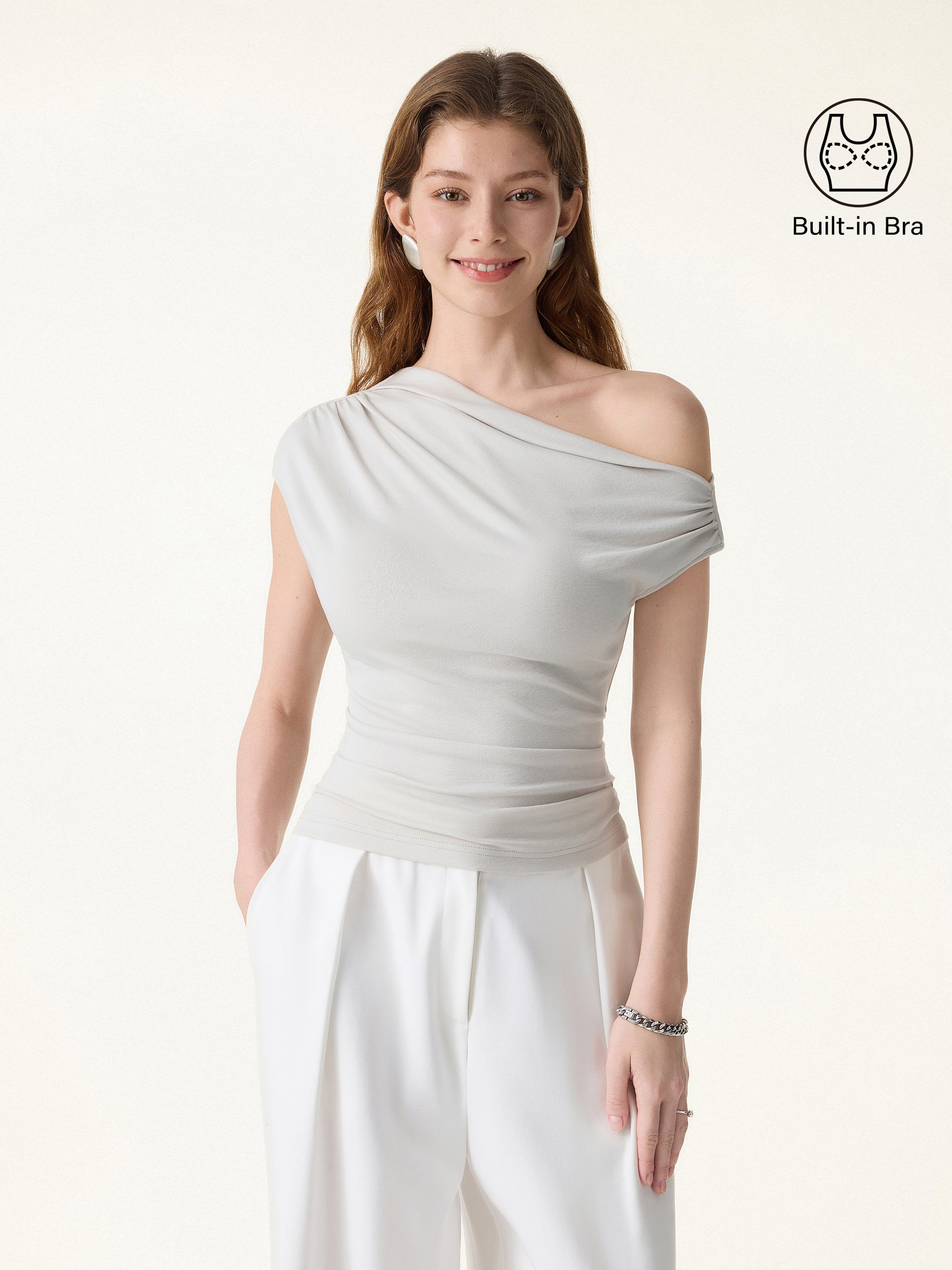 Ruched Asymmetrical Shoulder Bra Top - Image 4
