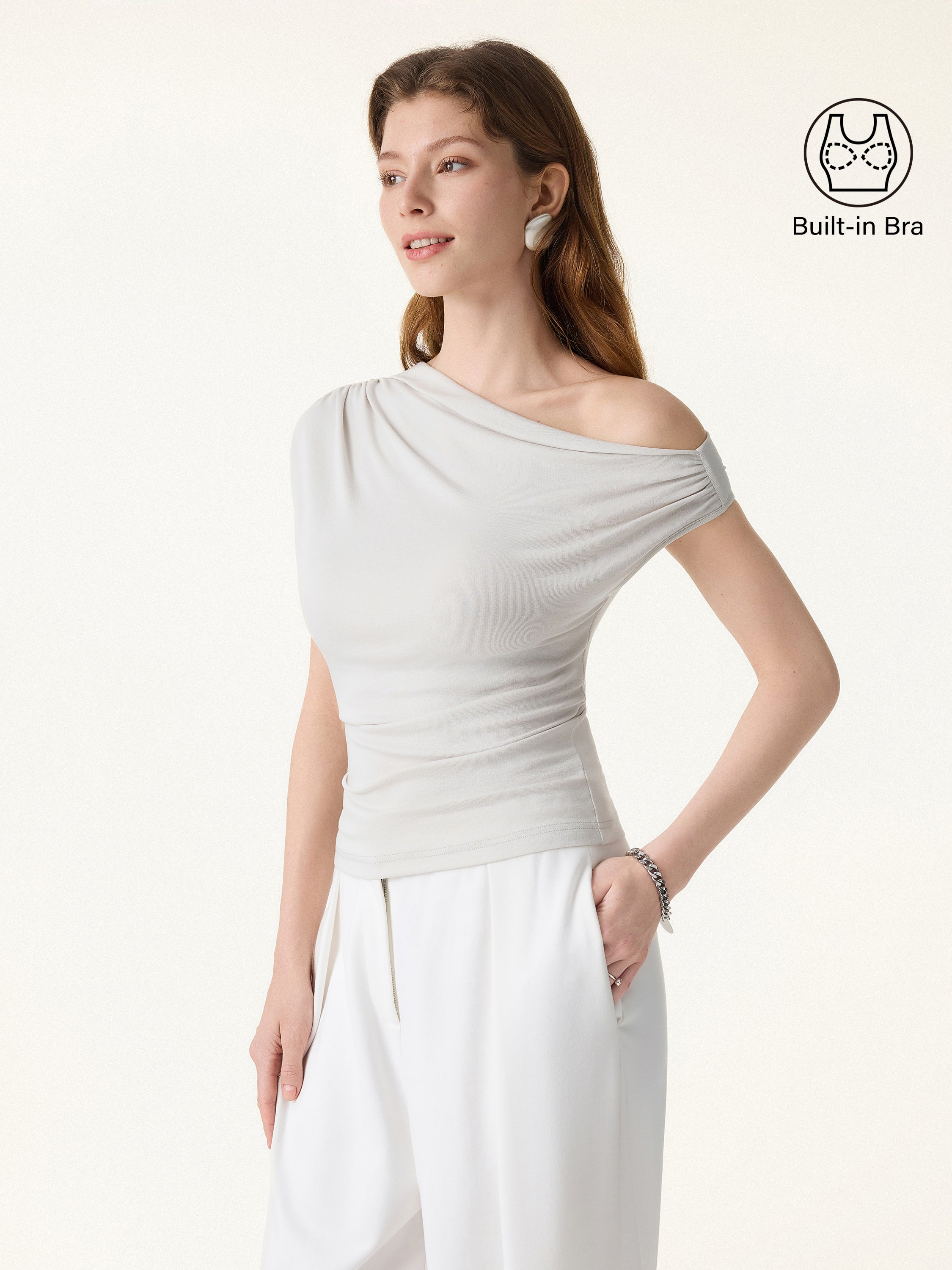 Ruched Asymmetrical Shoulder Bra Top - Image 7