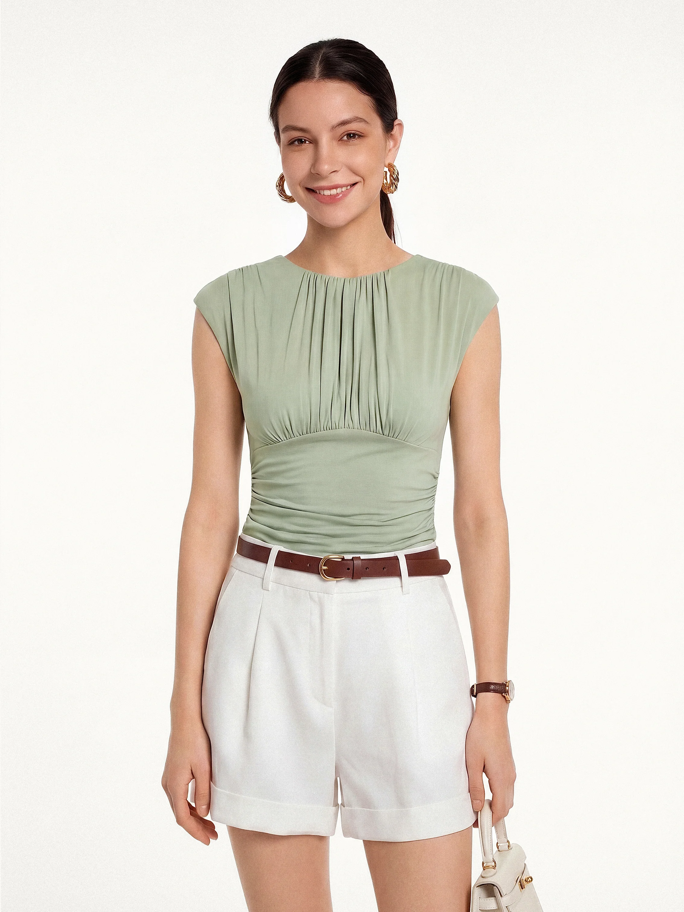Cooling SkinKiss Ruched Round Neck Cap Sleeve Bra Top - Image 16