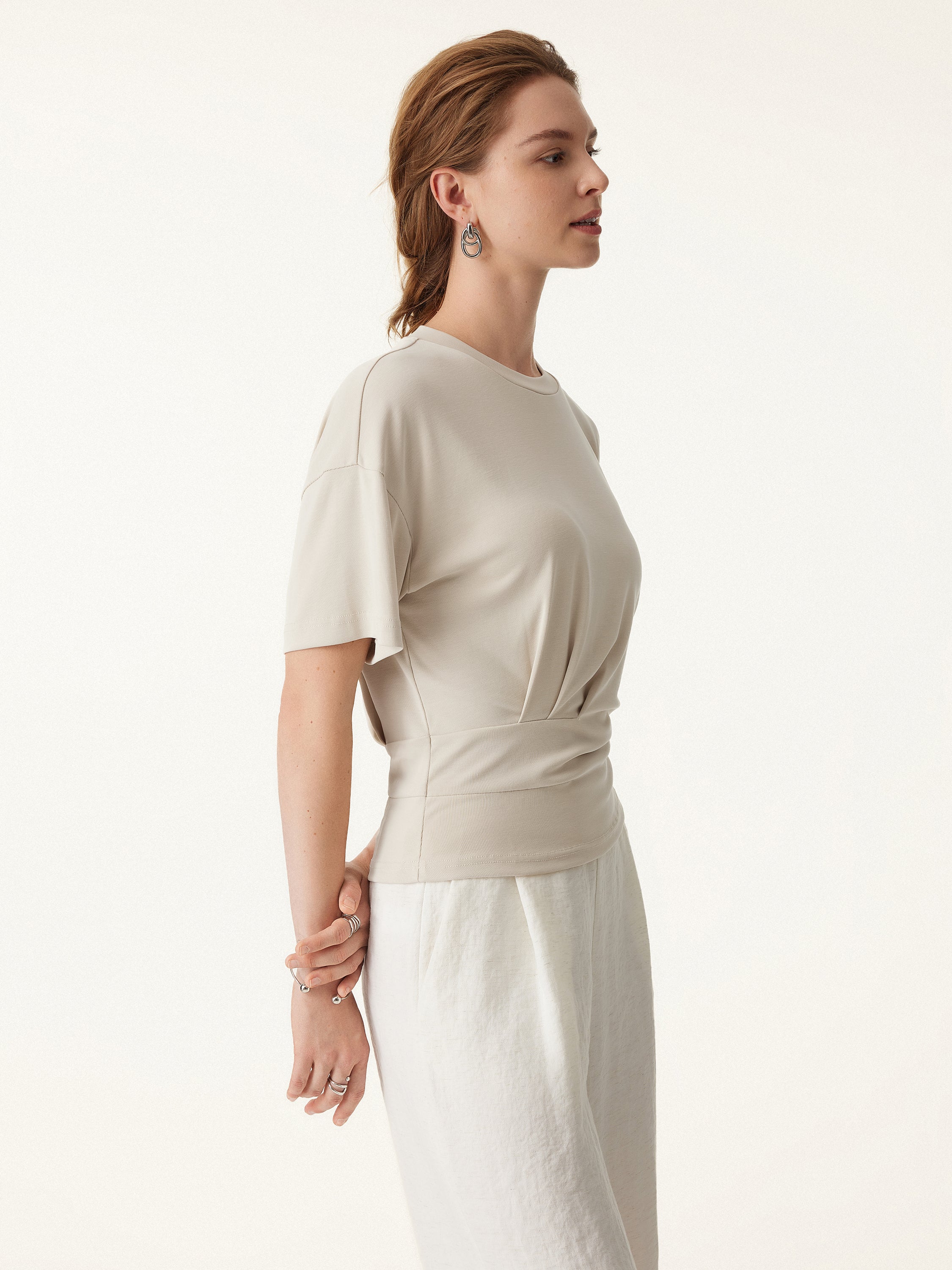 Crewneck Short Sleeve Tucked Tee - Image 10