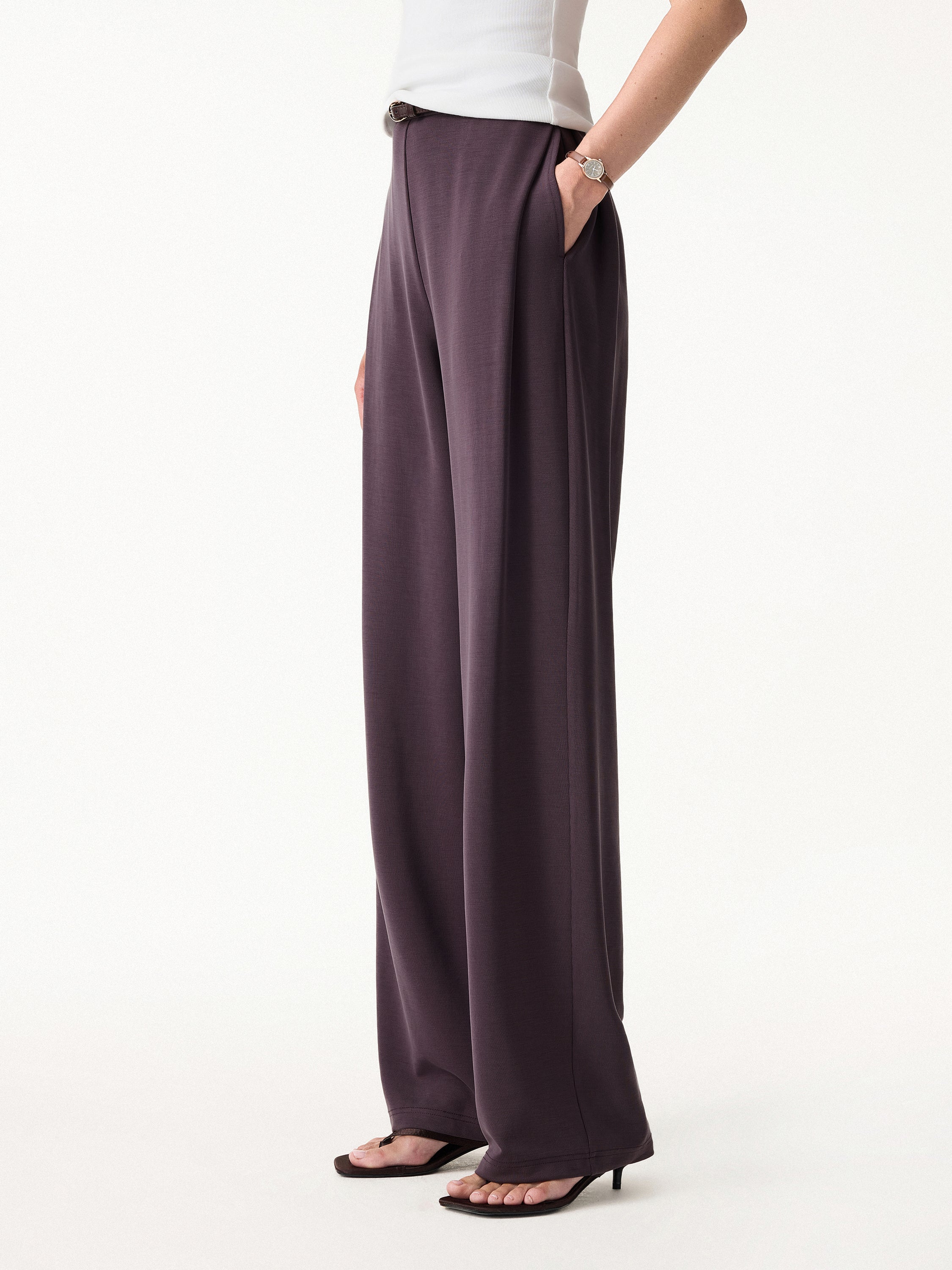 Sandwashed High Rise Straight Leg Pull-On Pants with Pockets