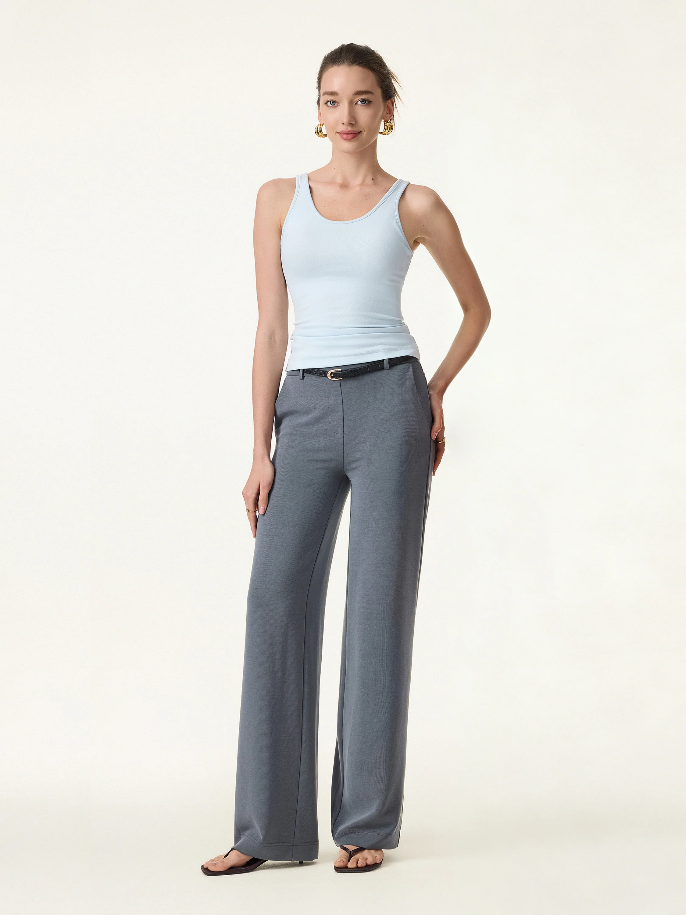 Sandwashed Lyocell Drapey Mid Rise Wide Leg Pull-on Pants