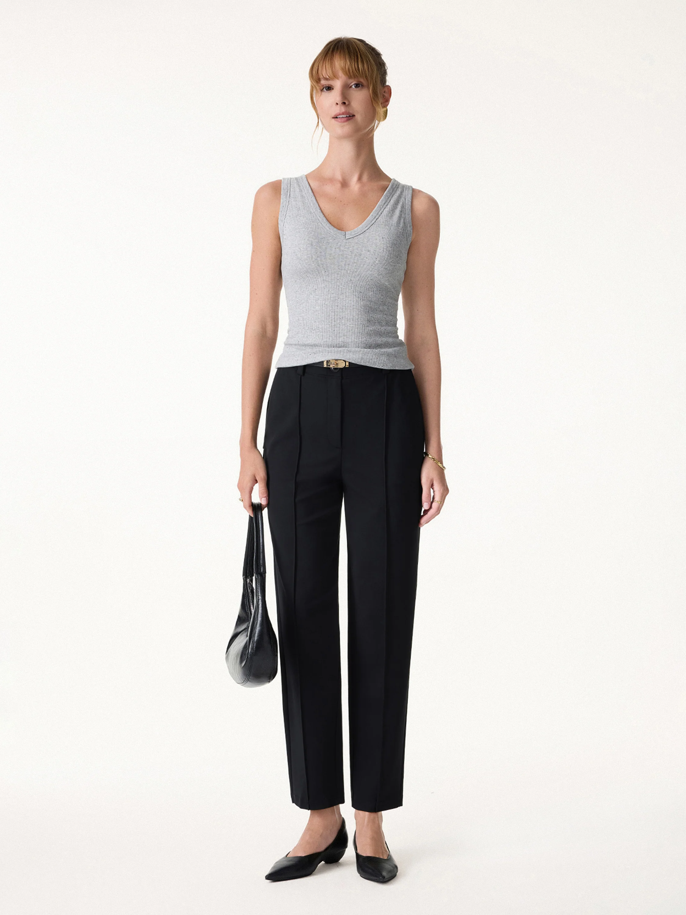 Sandwashed Modal Mid Rise Tapered Leg Pants with Pockets