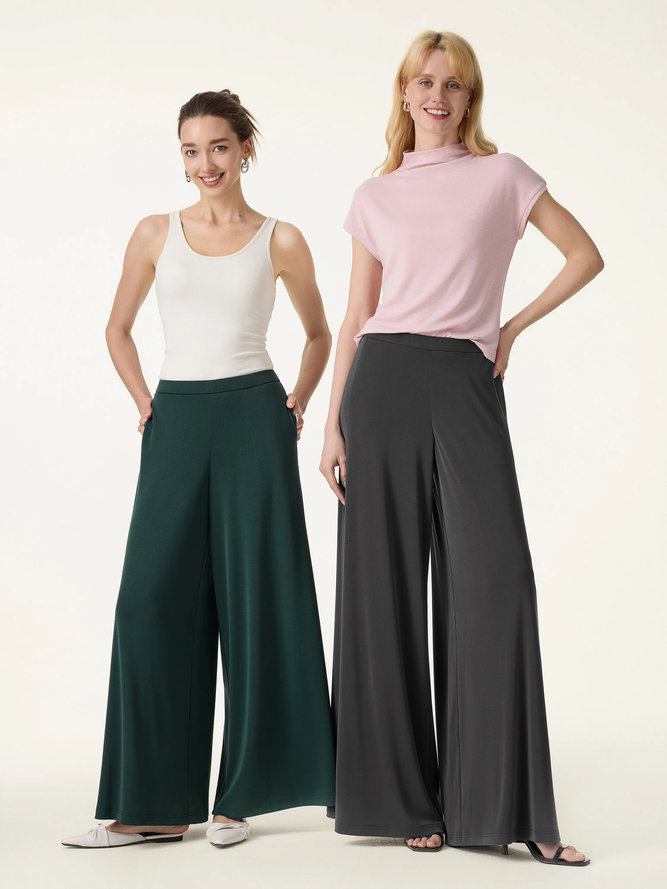Sandwashed Modal Super Flowy Mid Rise Palazzo Pants with Pockets - Image 2
