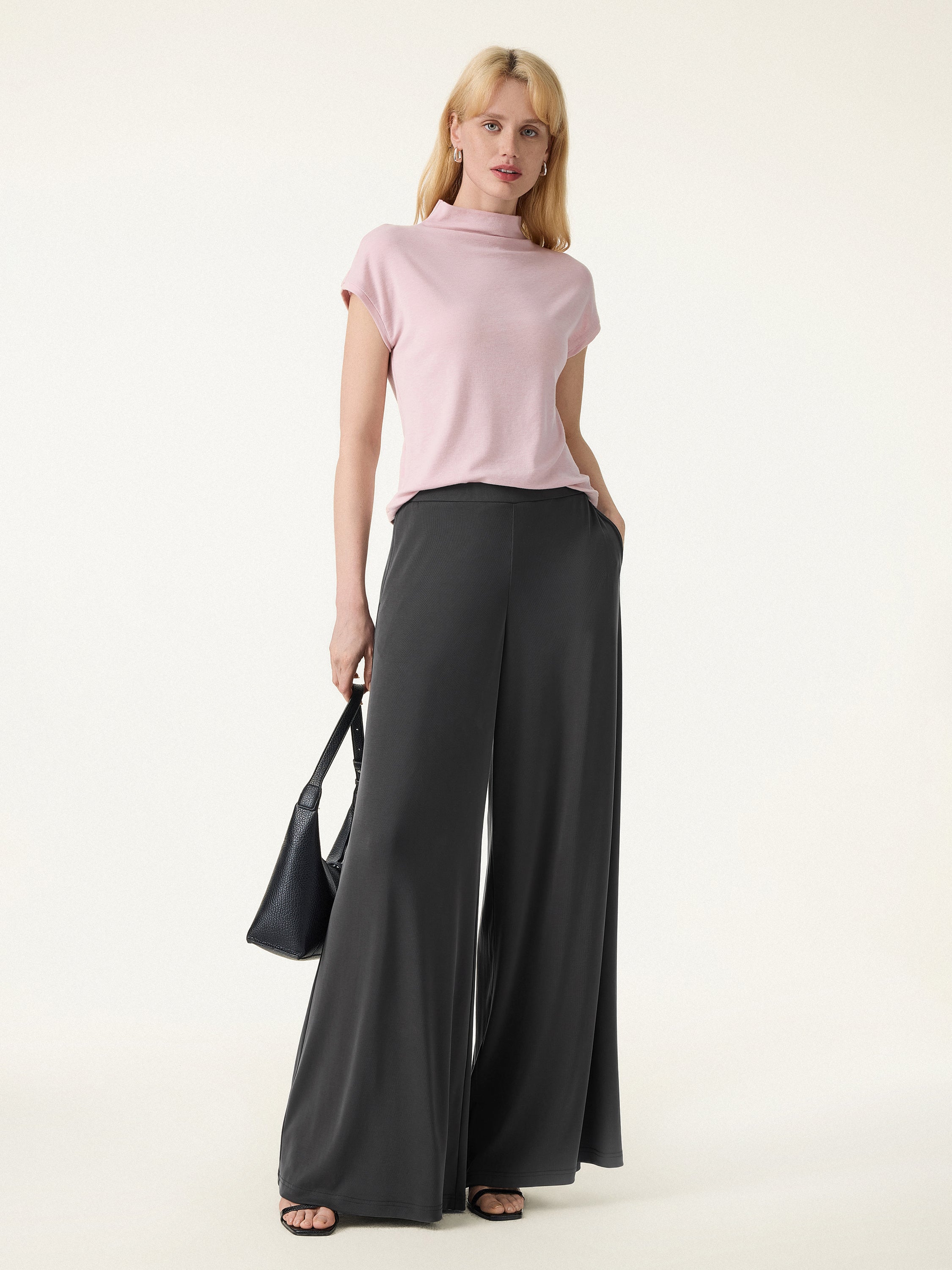 Sandwashed Modal Super Flowy Mid Rise Palazzo Pants with Pockets - Image 3