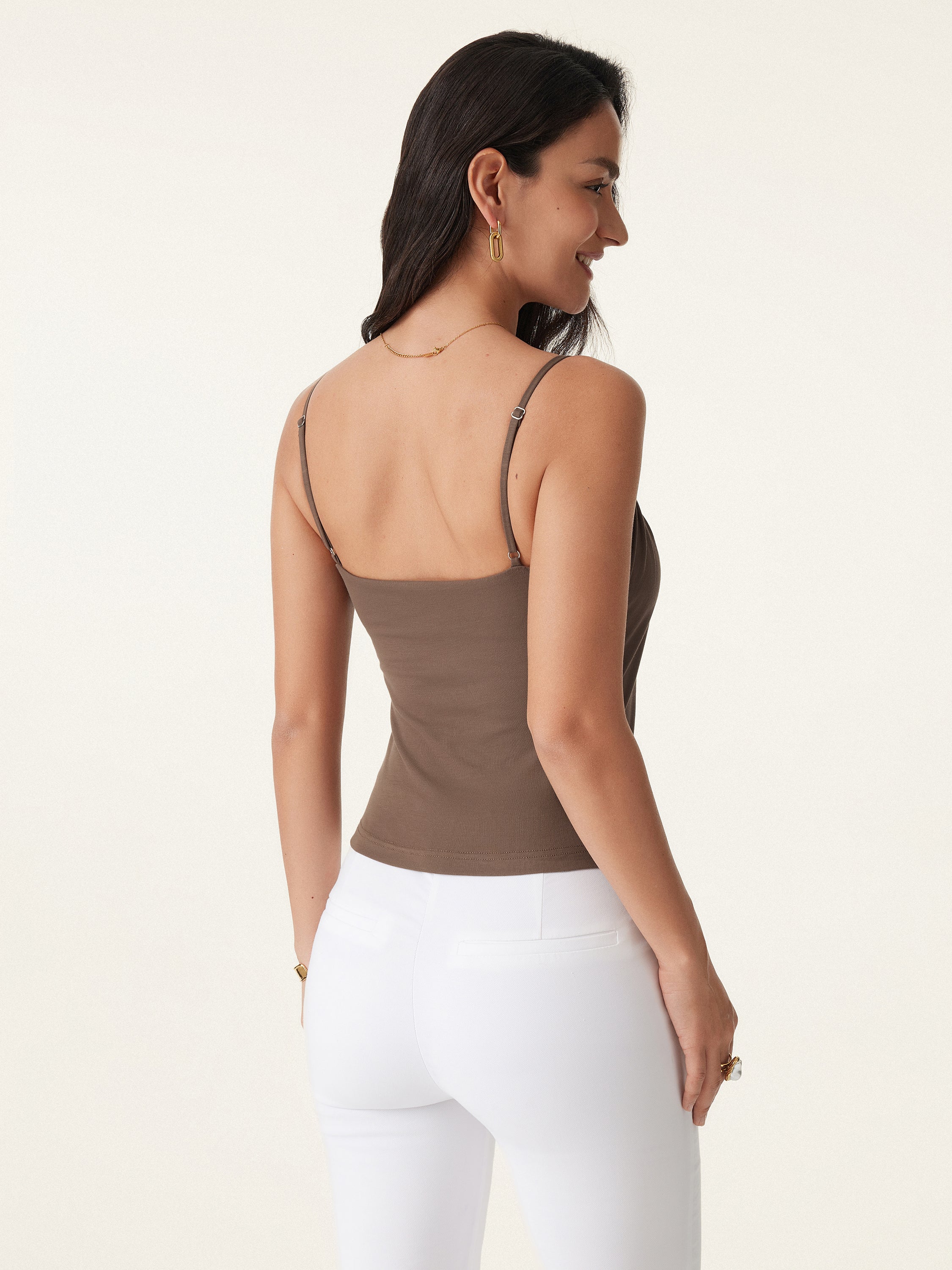 Scoop Neck Gathered Spaghetti Bra Tank - Image 8