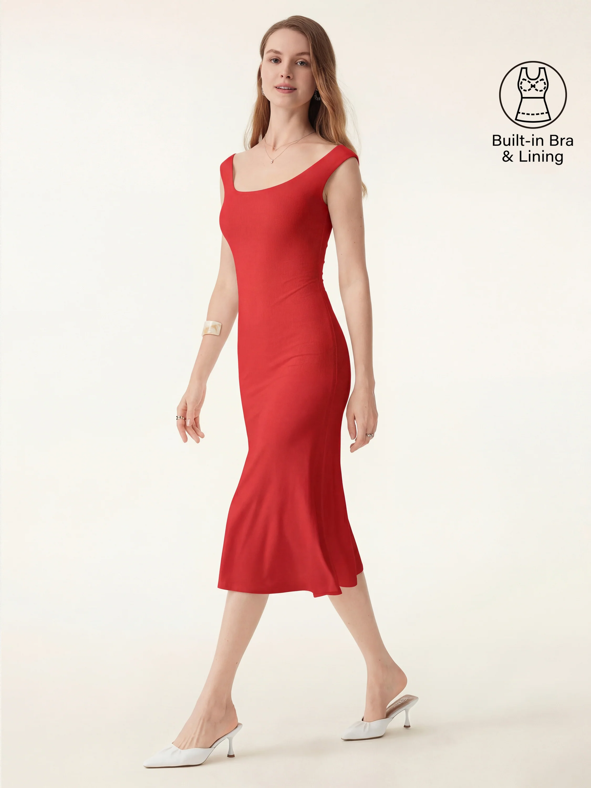 Scoop Neck Midi Low Back Bra Dress - Image 13