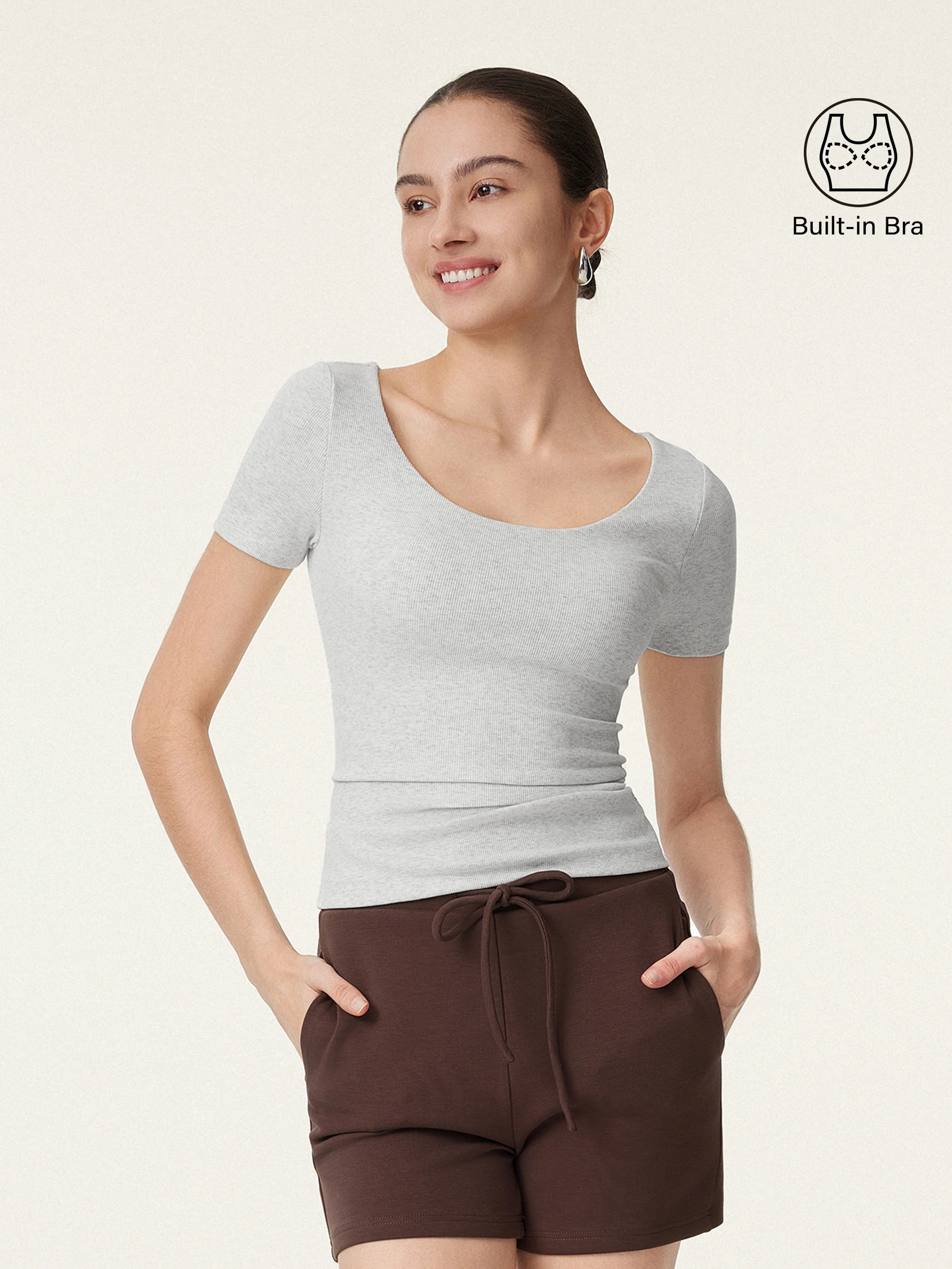 Scoop Neck Short Sleeve Cotton New Airy Bra Top - Image 9