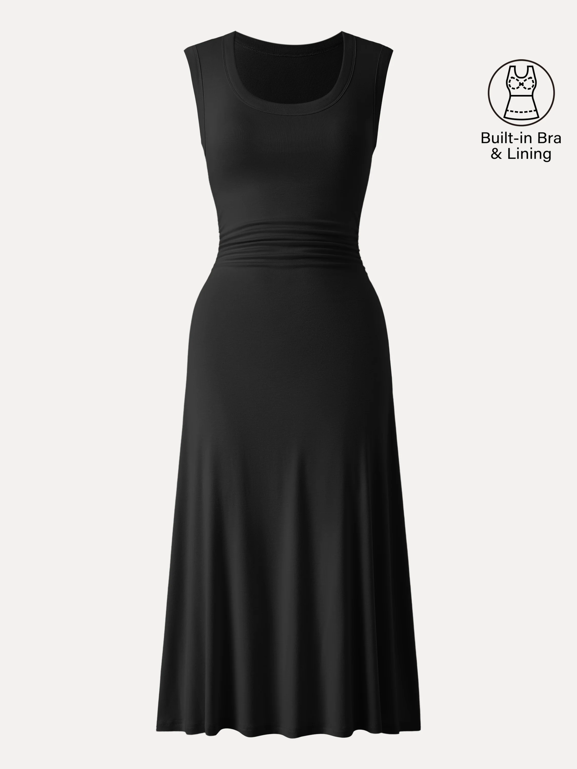 Scoop Neck Side Ruched New Airy Bra Midi Dress - Image 12